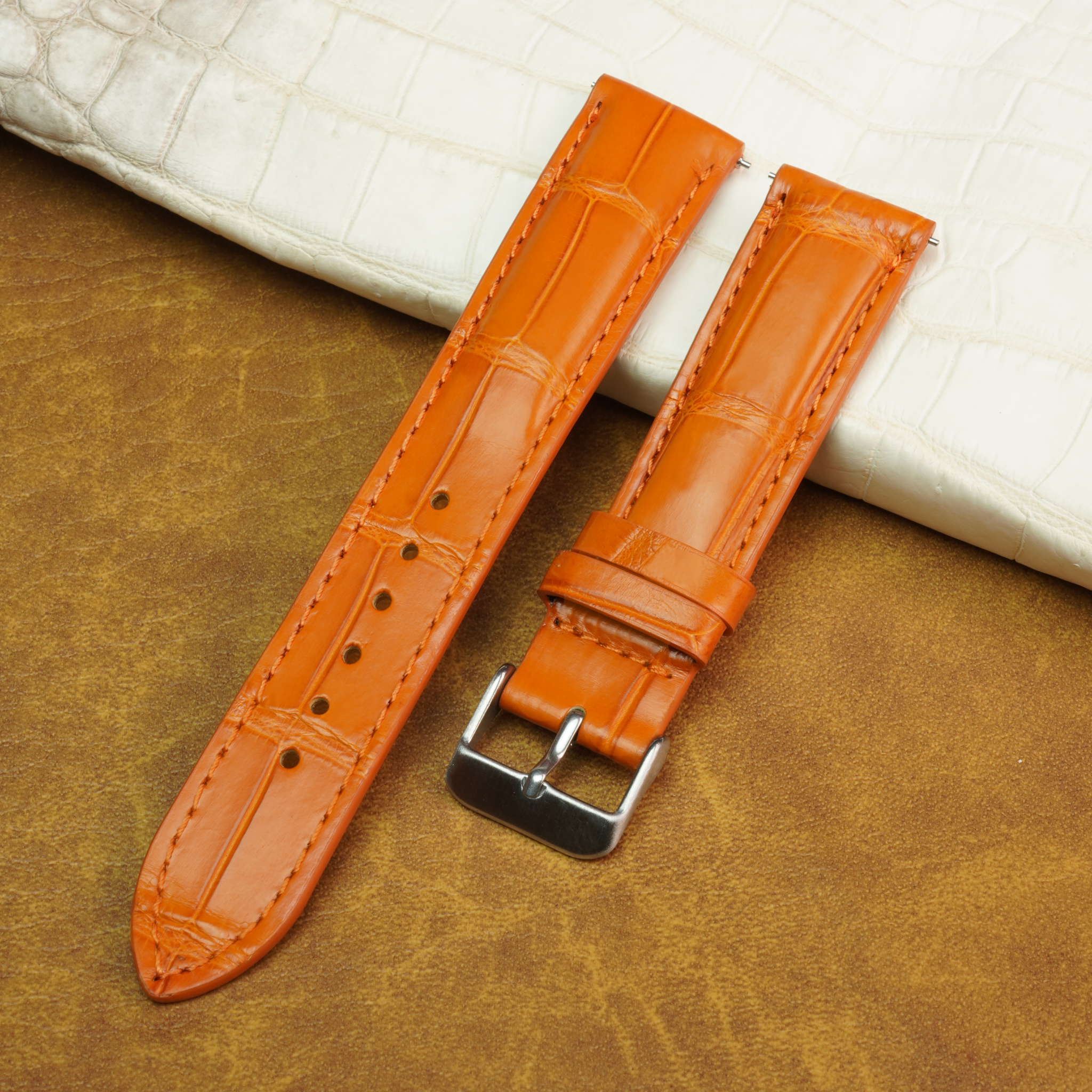 Orange Carrot Alligator Leather Watch Band
