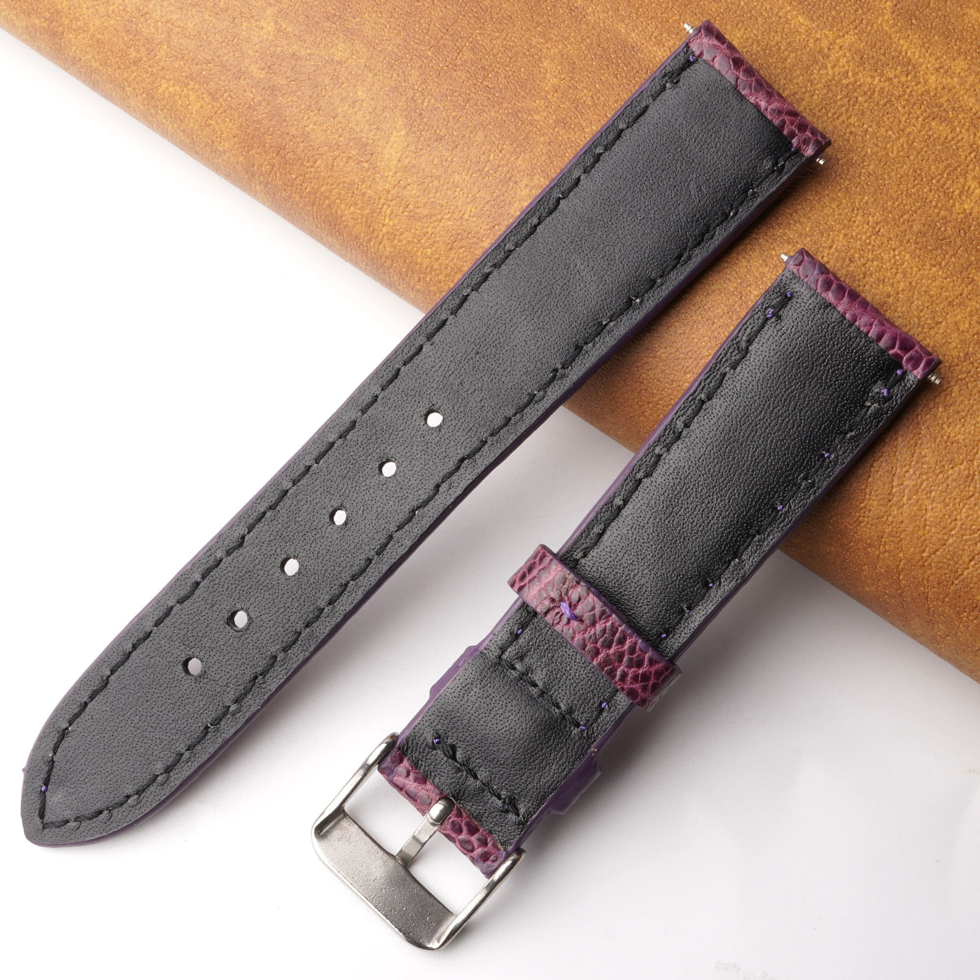 20mm Purple Unique Ostrich Leather Watch Band For Men | DH-170P