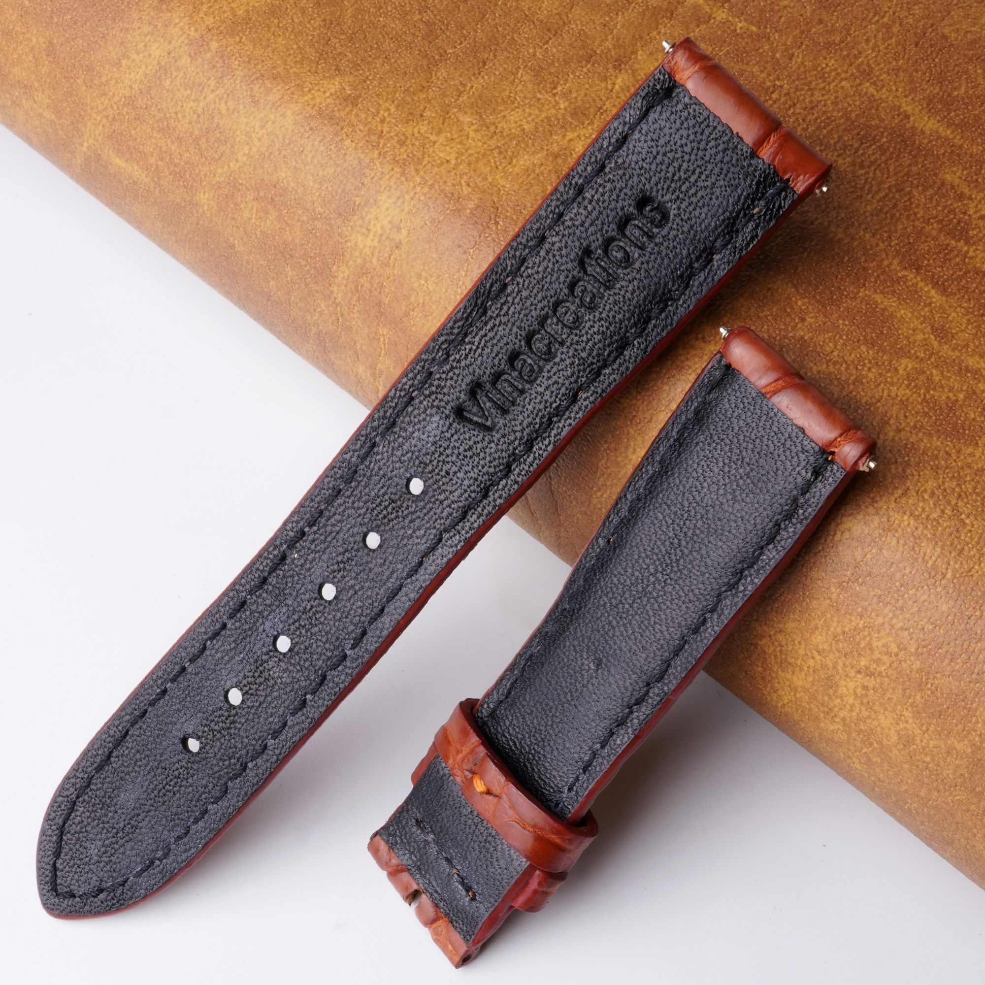 20mm Brown Unique Pattern Alligator Leather Watch Band For Men DH-227P