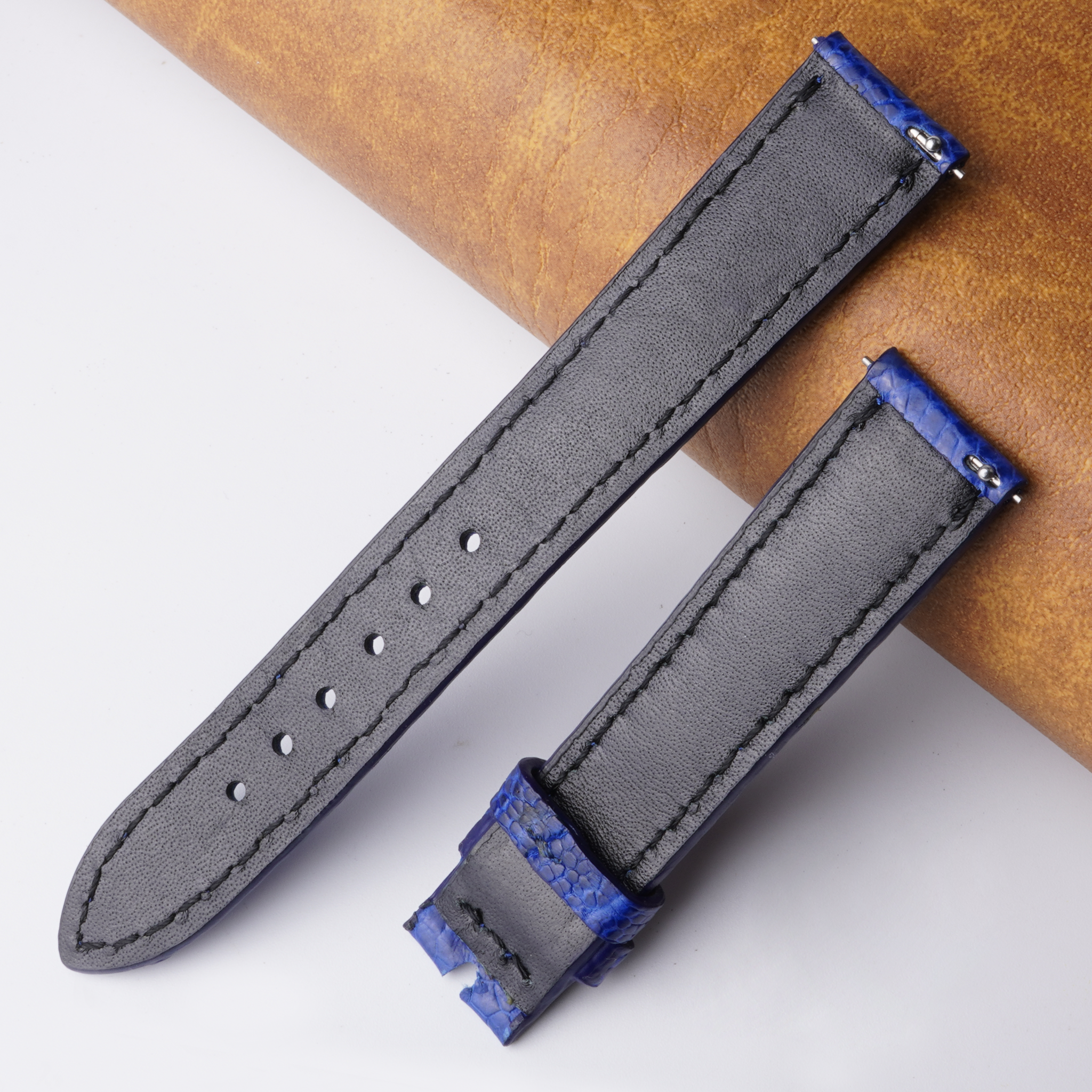 18mm Blue Unique Pattern Ostrich Leather Watch Band For Men DH-192A