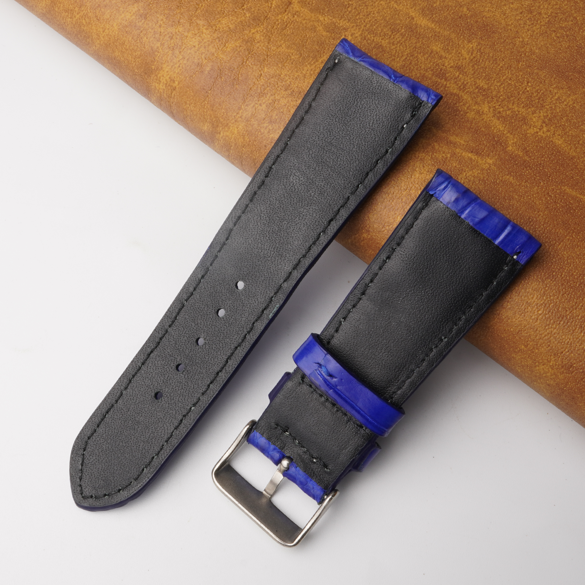 26mm Blue Unique Pattern Alligator Leather Watch Band For Men DH-159F