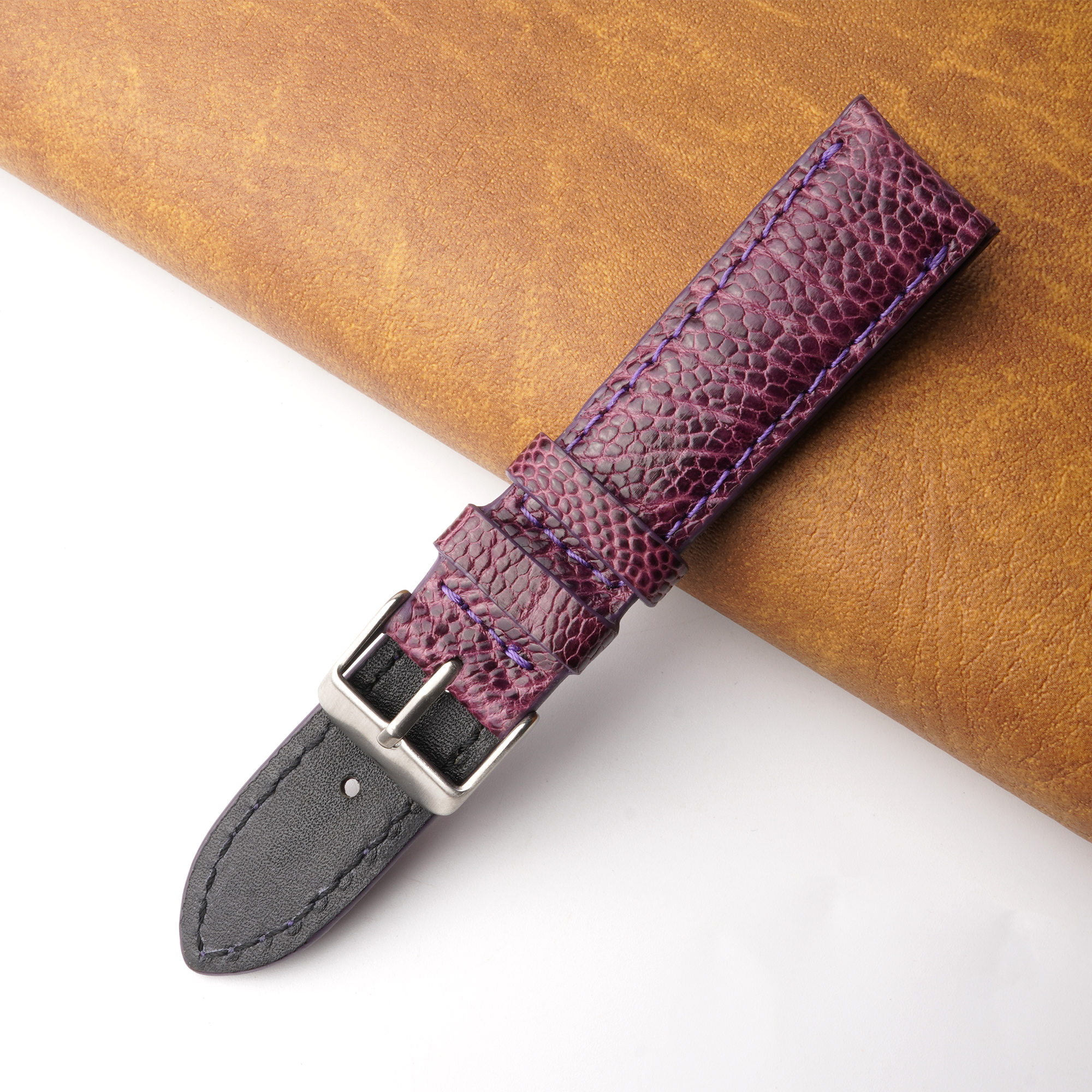 20mm Purple Unique Ostrich Leather Watch Band For Men | DH-170D