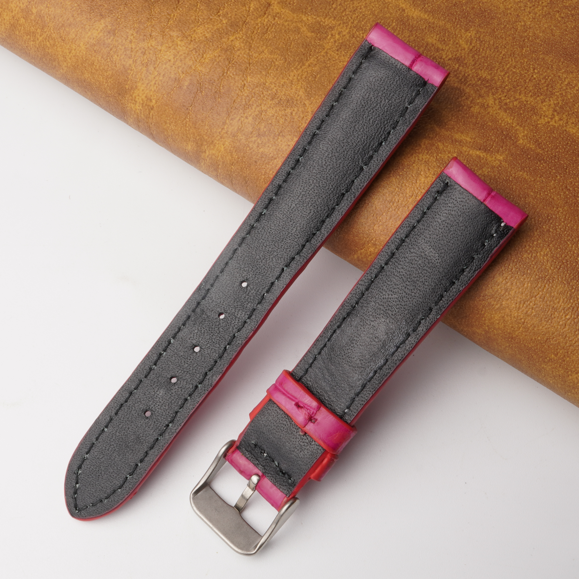 18mm Pink Unique Pattern Alligator Leather Watch Band For Men DH-226AA