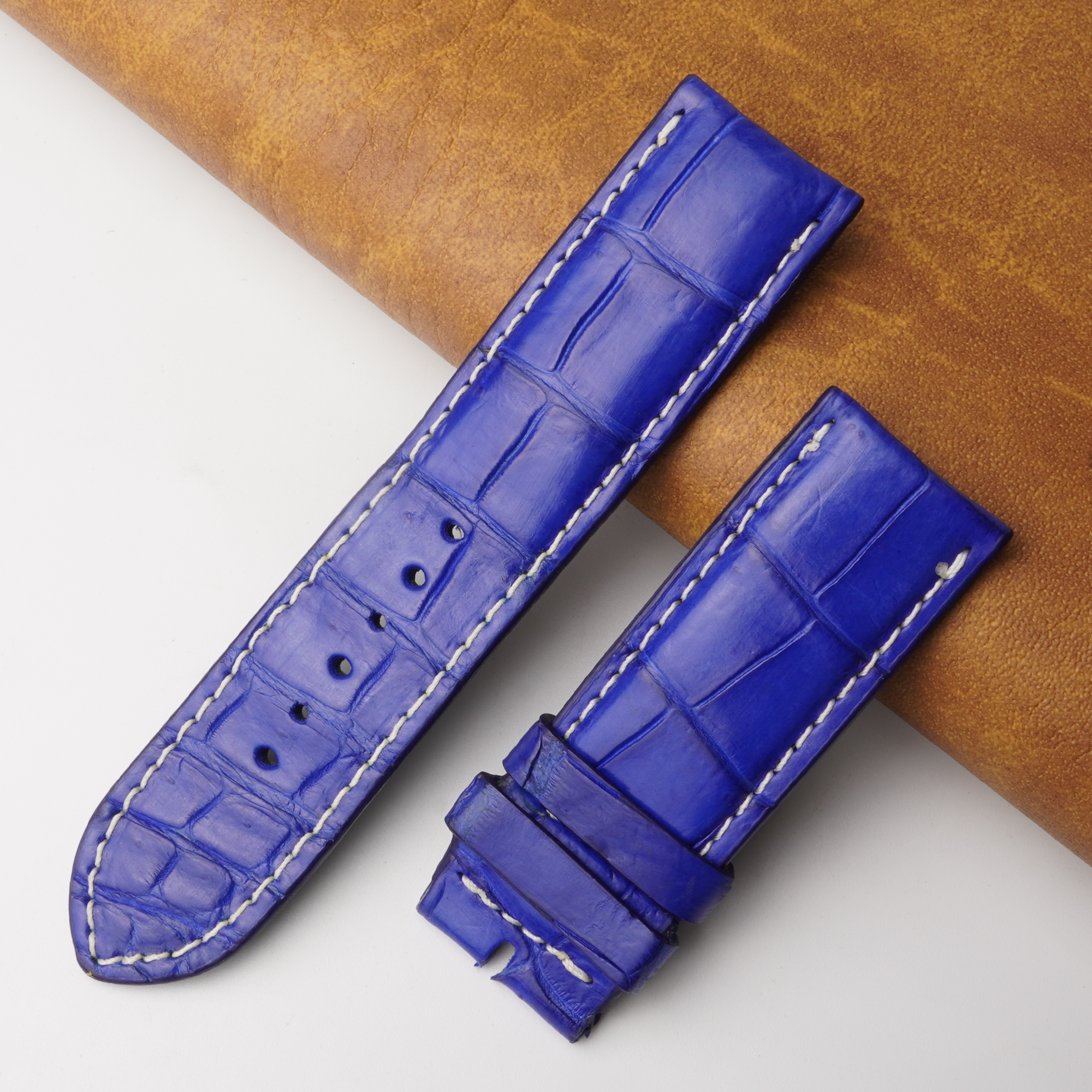 24mm Blue Unique Pattern Alligator Leather Watch Band For Men DH-159D