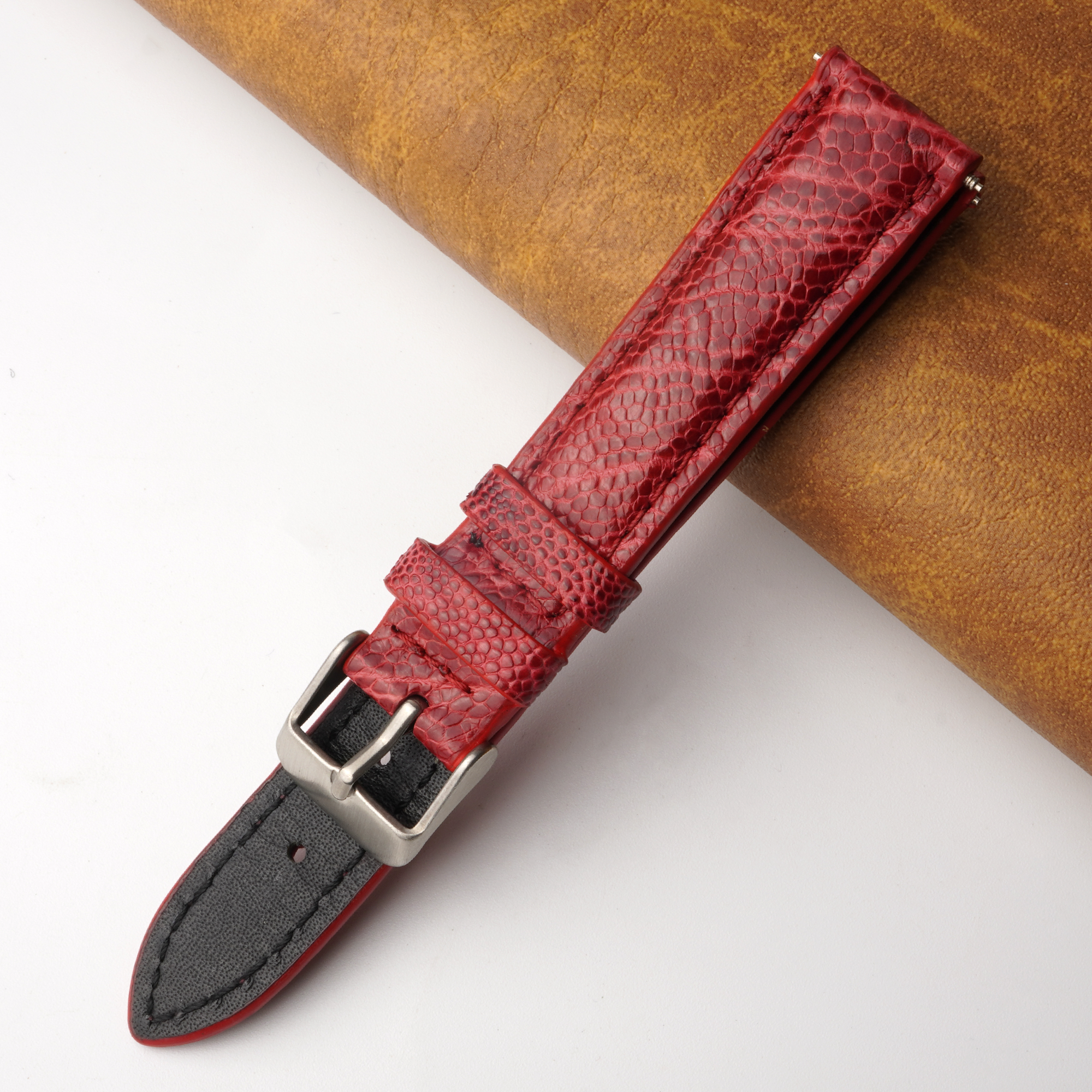 18mm Red Unique Pattern Ostrich Leather Watch Band For Men DH-191H