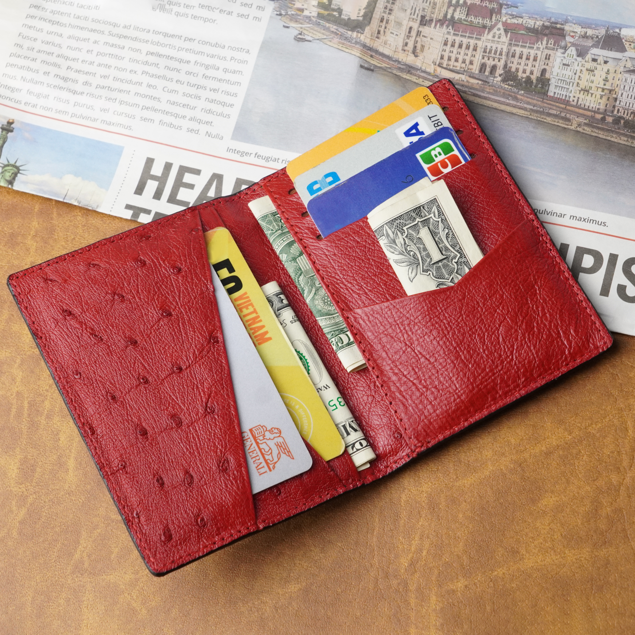 Black Red Double Side Ostrich Leather Credit Card Holder | RFID Blocking | CARDOS-17