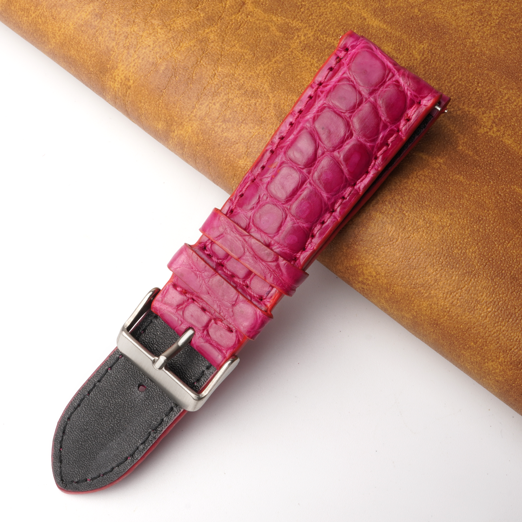 24mm Pink Unique Pattern Alligator Leather Watch Band For Men DH-225I