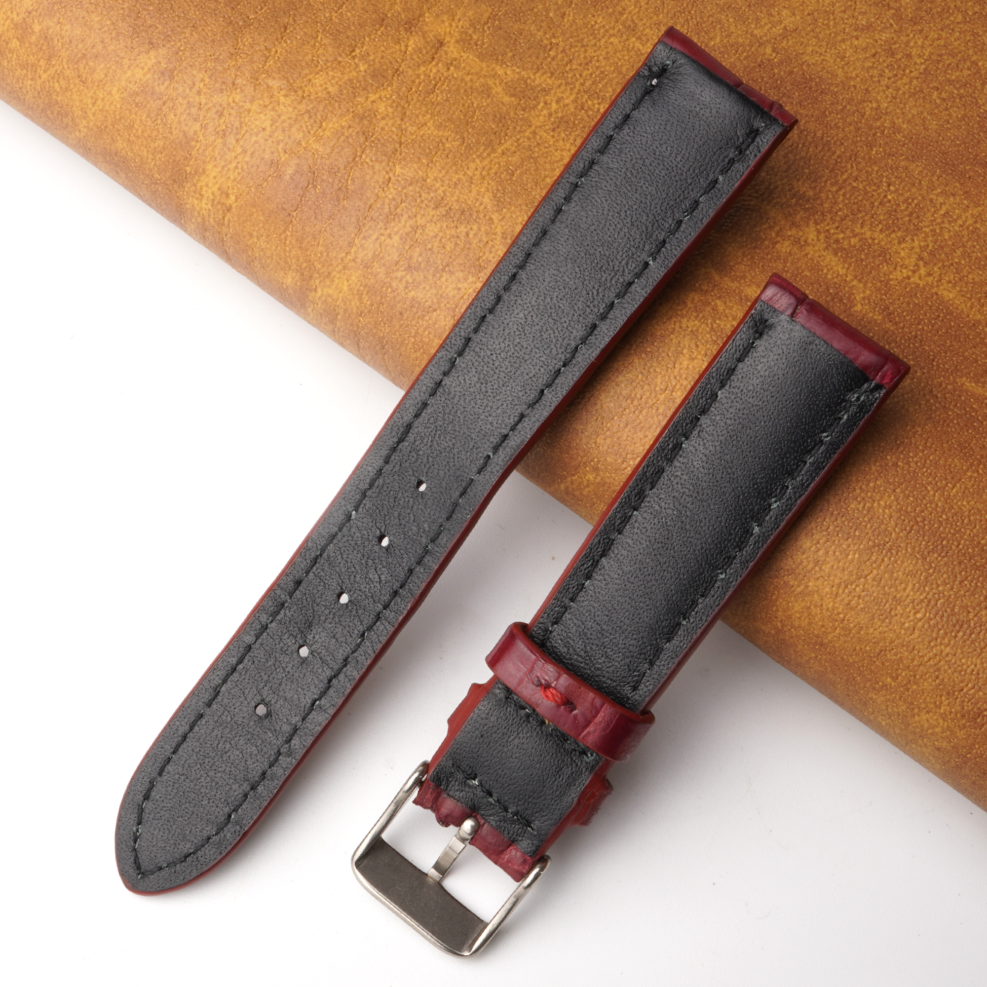 18mm Burgundy Unique Pattern Alligator Leather Watch Band For Men DH-224T