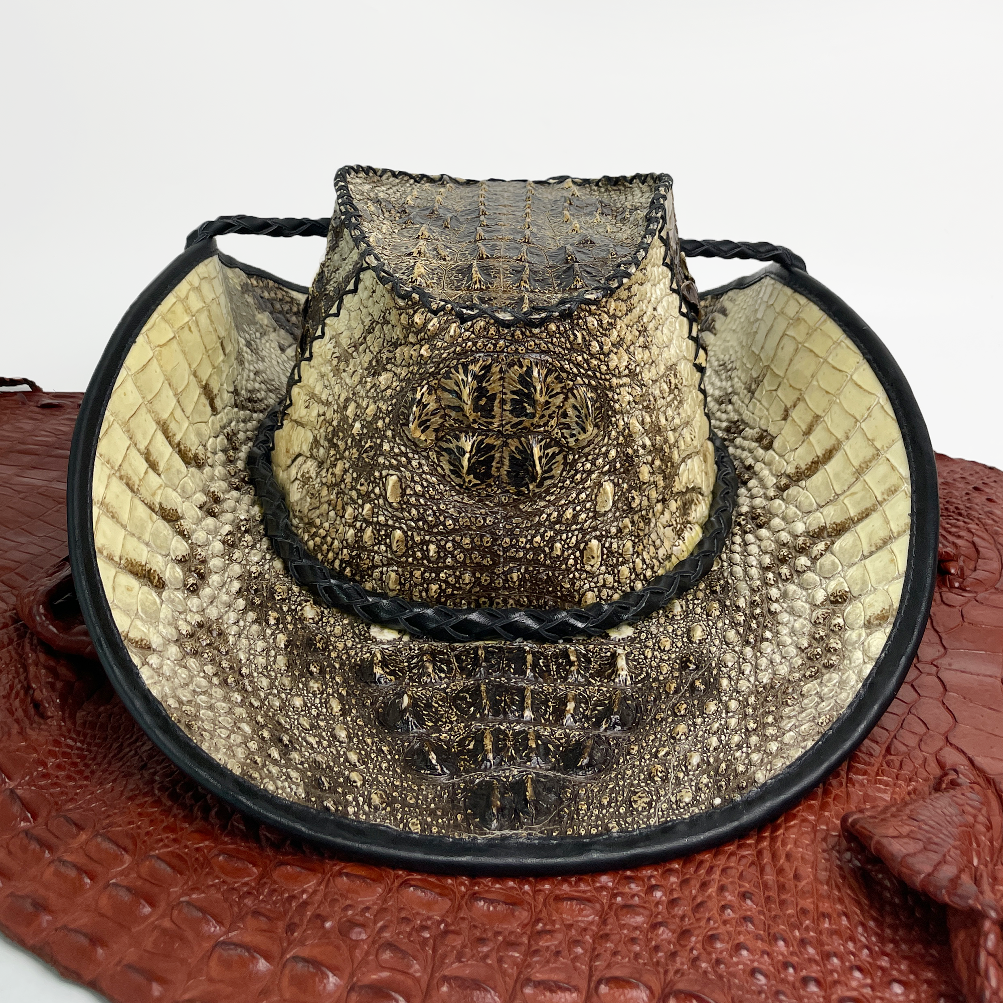 Alligator Cowboy Hat | Mens Crocodile Skin Western Style Hat With Chin Cord | HAT-VANH-05