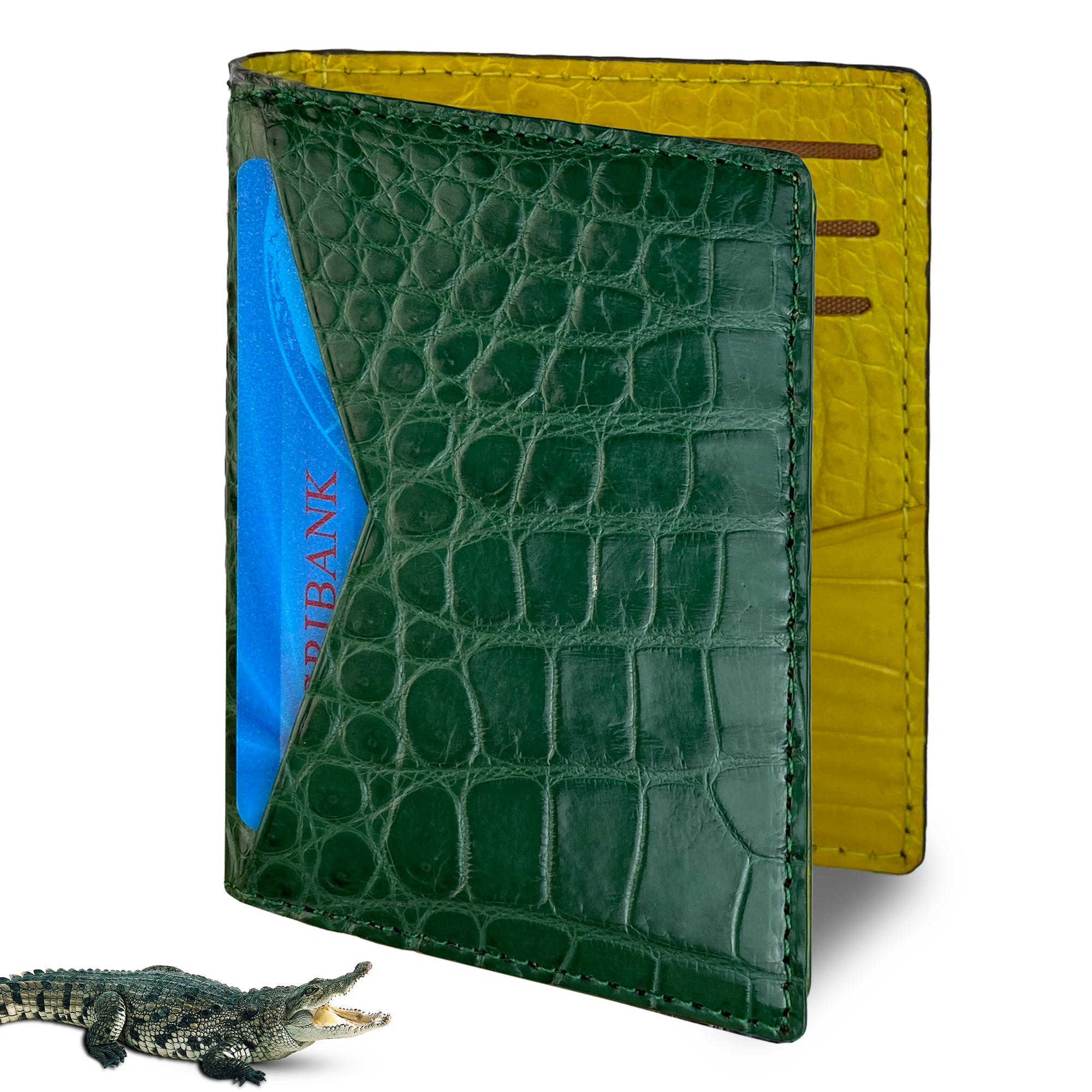 Green & Yellow Double Side Alligator Leather Credit Card Holder | RFID Blocking | CARD-119