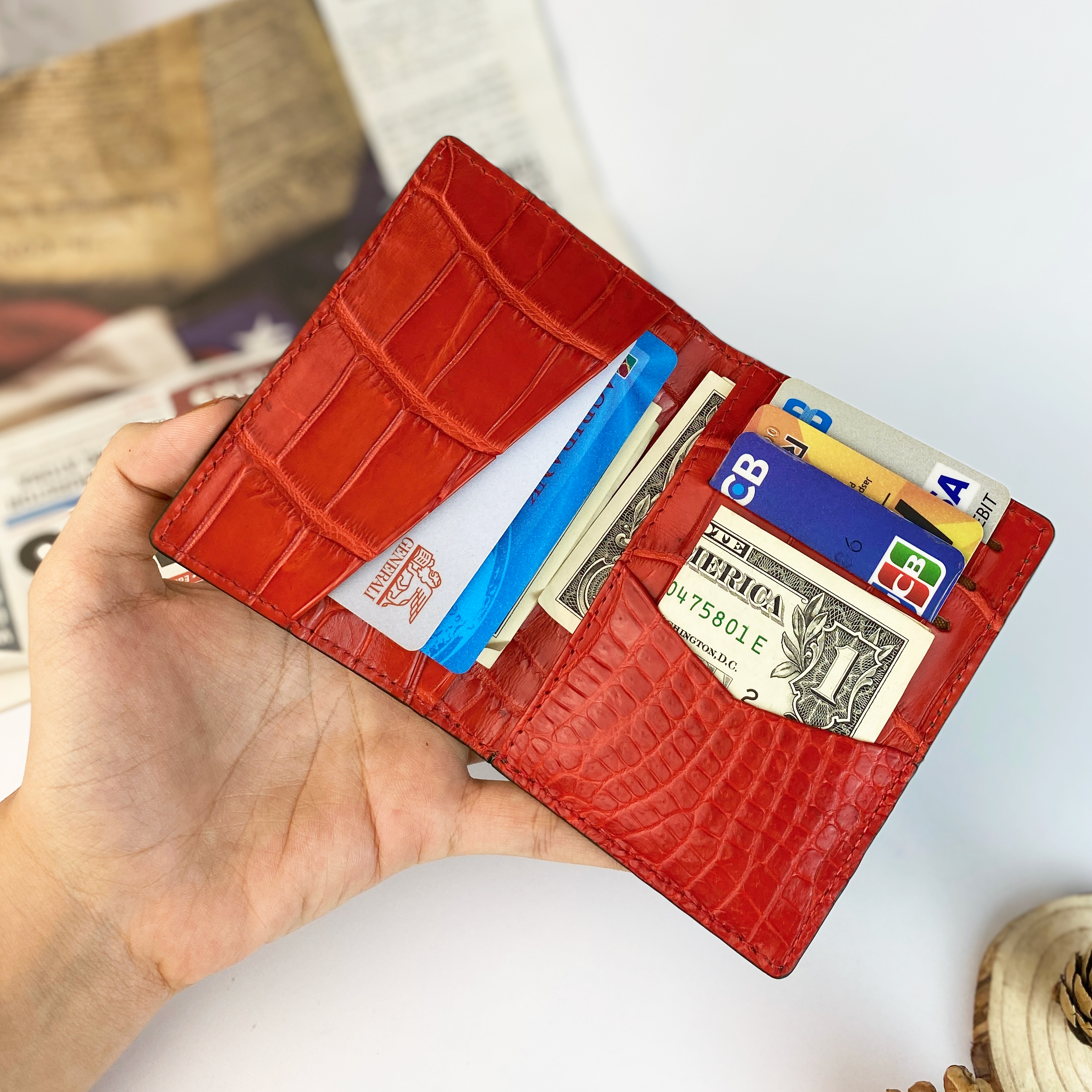 Green & Red Double Side Alligator Leather Credit Card Holder | RFID Blocking | CARD-112
