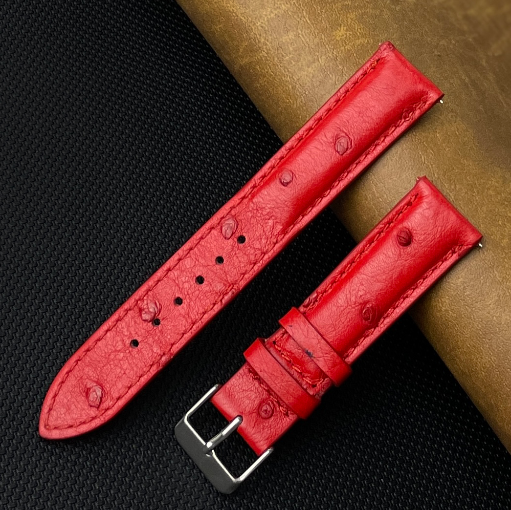 Red Genuine Ostrich Watch Strap Quick Release DH-190