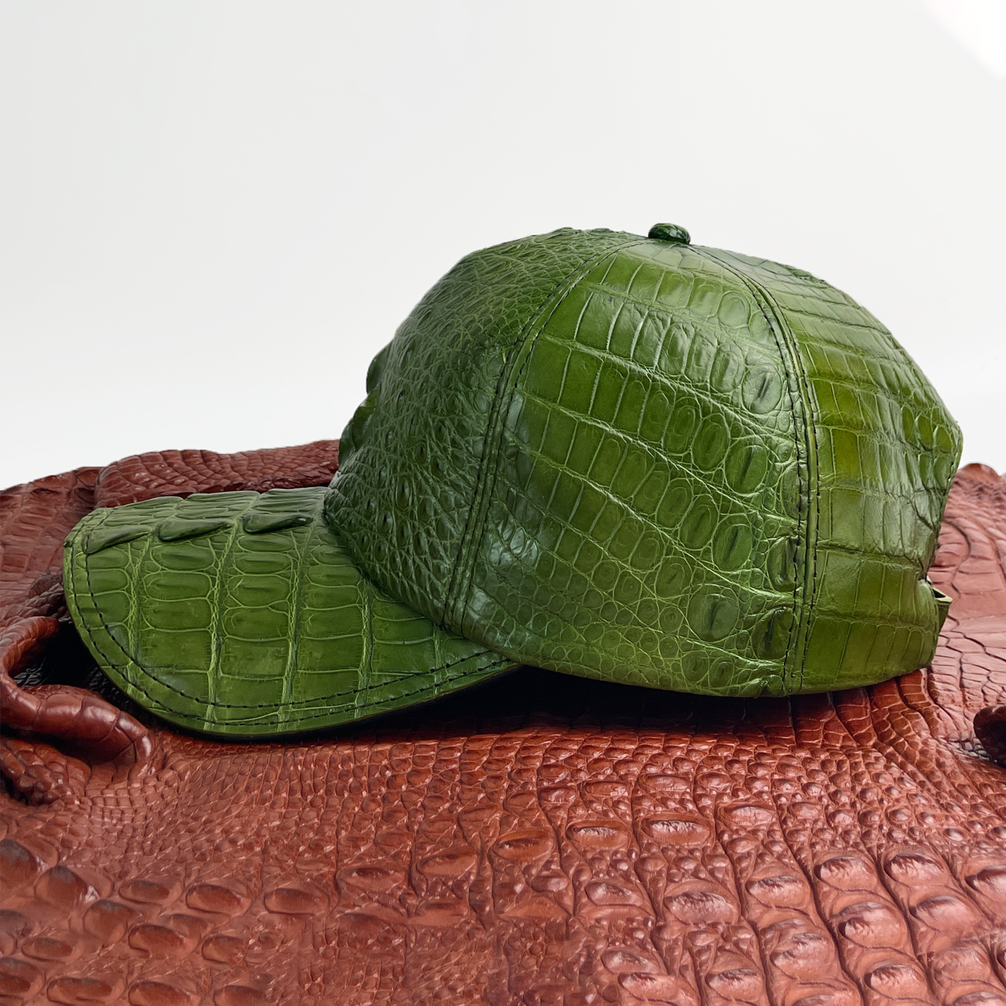 Green Alligator Leather Outdoor Cap | Men Exotic Skin Baseball Cap With Strapback | HAT-GRE-55