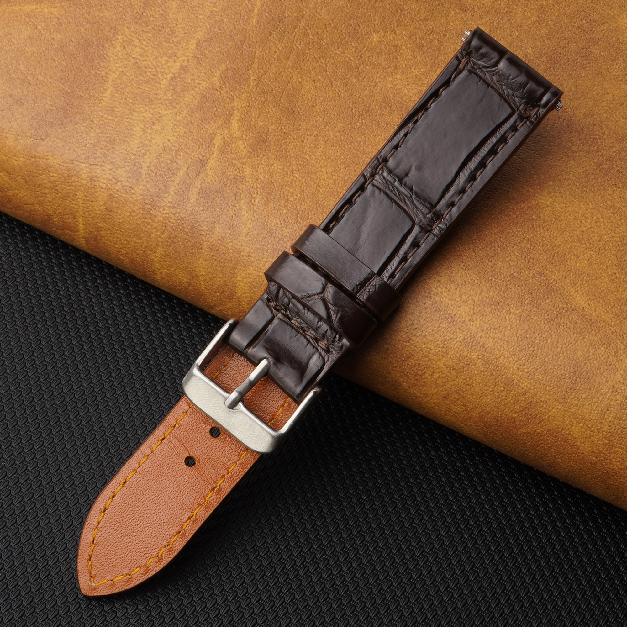 Flat Dark Brown Alligator Leather Watch Band