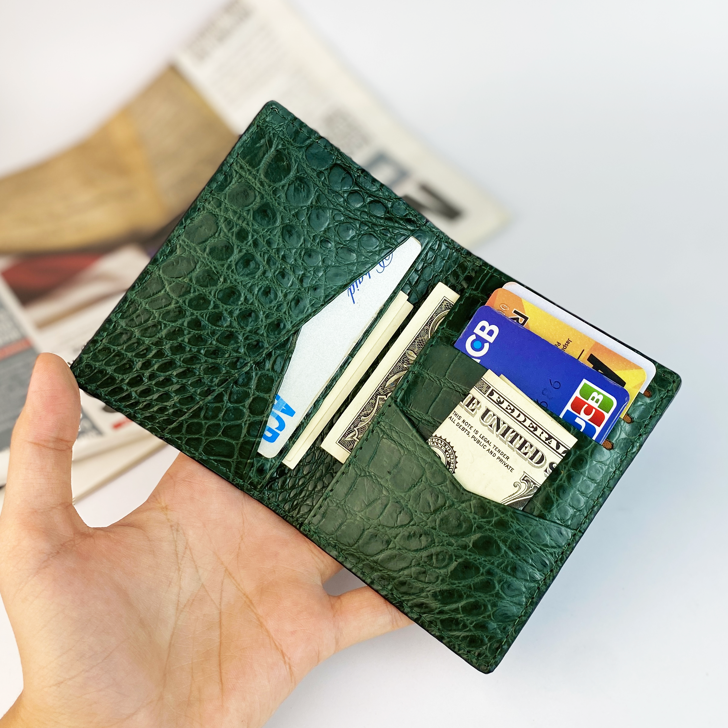 Black & Green Double Side Alligator Leather Credit Card Holder | RFID Blocking | CARD-11