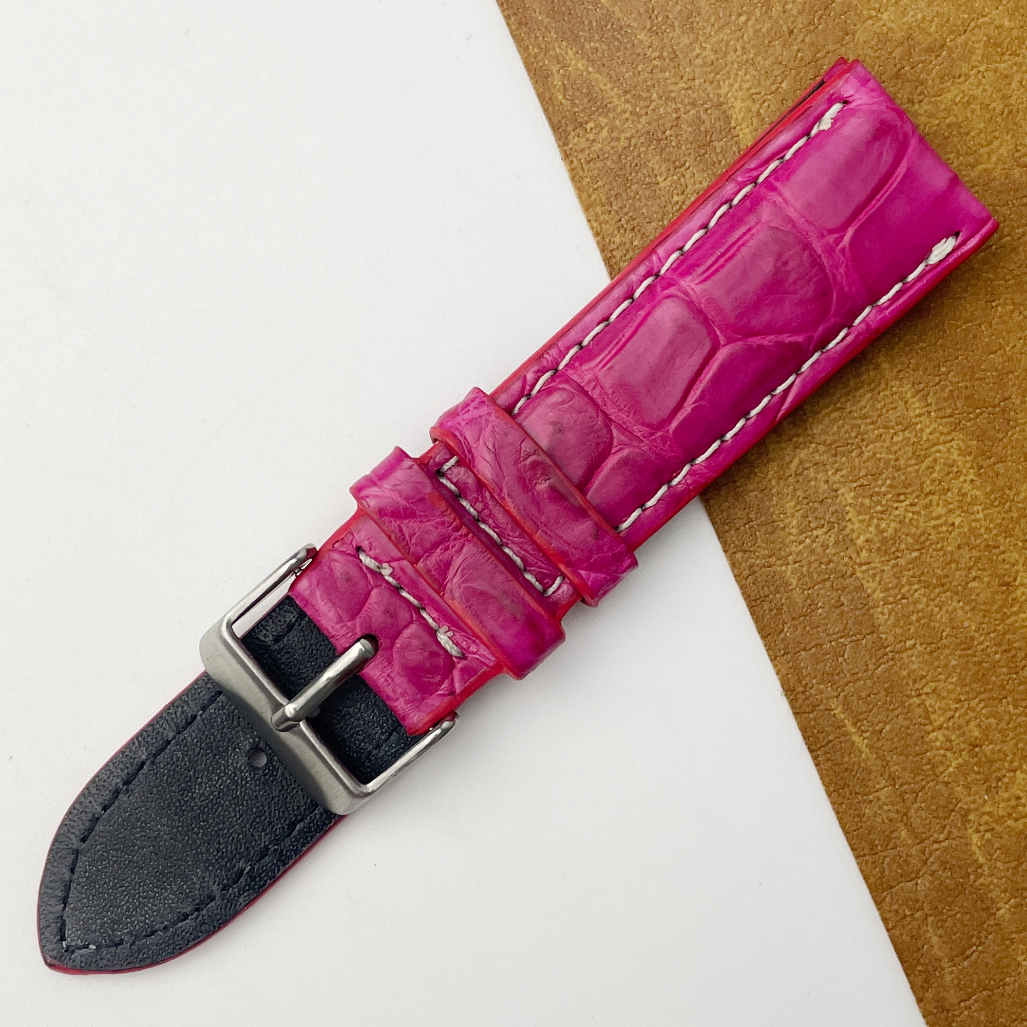 Pink Unique Texture Alligator Watch Band For Men 