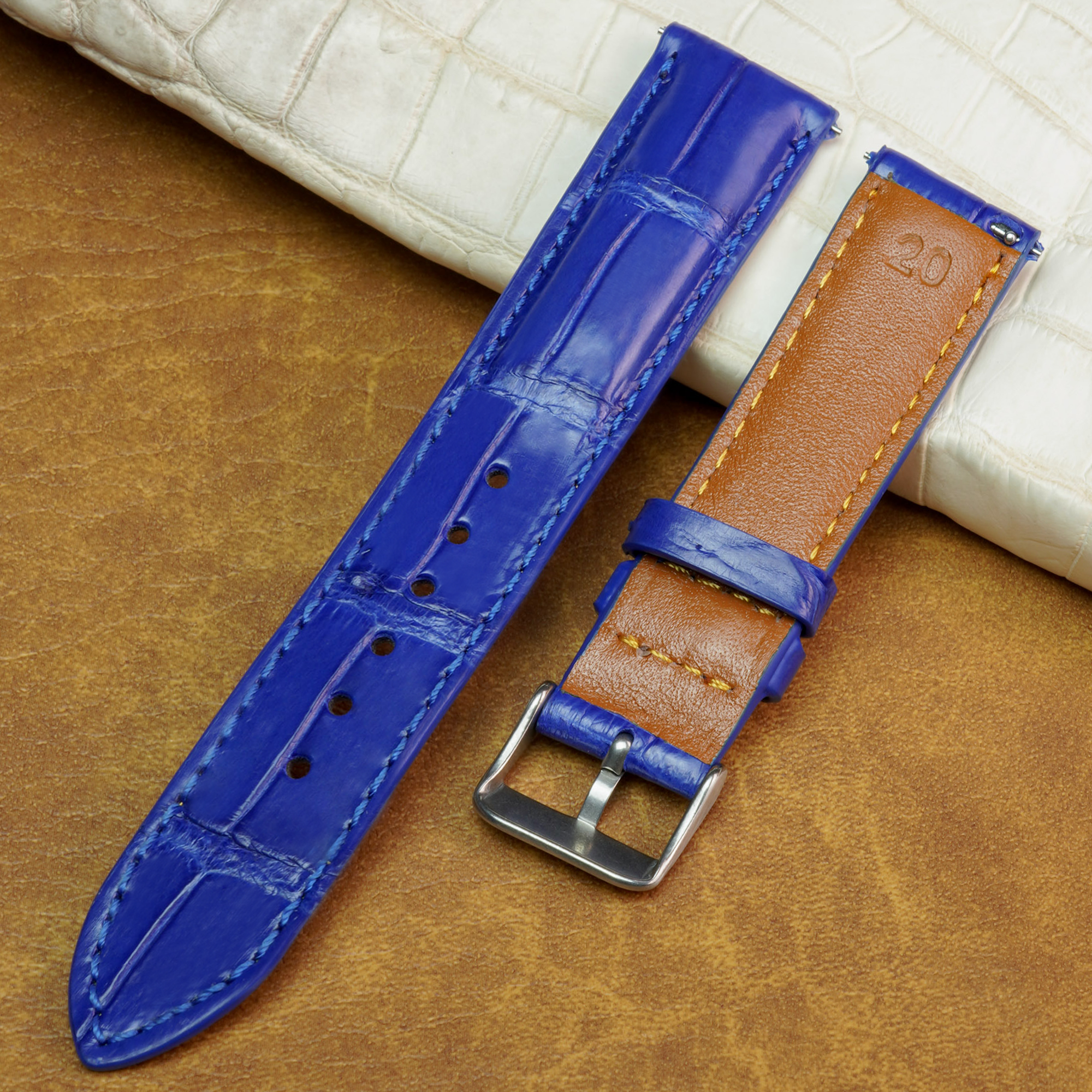 Handmade Light Blue Alligator Leather Watch Band For Men | Premium Crocodile Quick Release Replacement Wristwatch Strap | DH-05