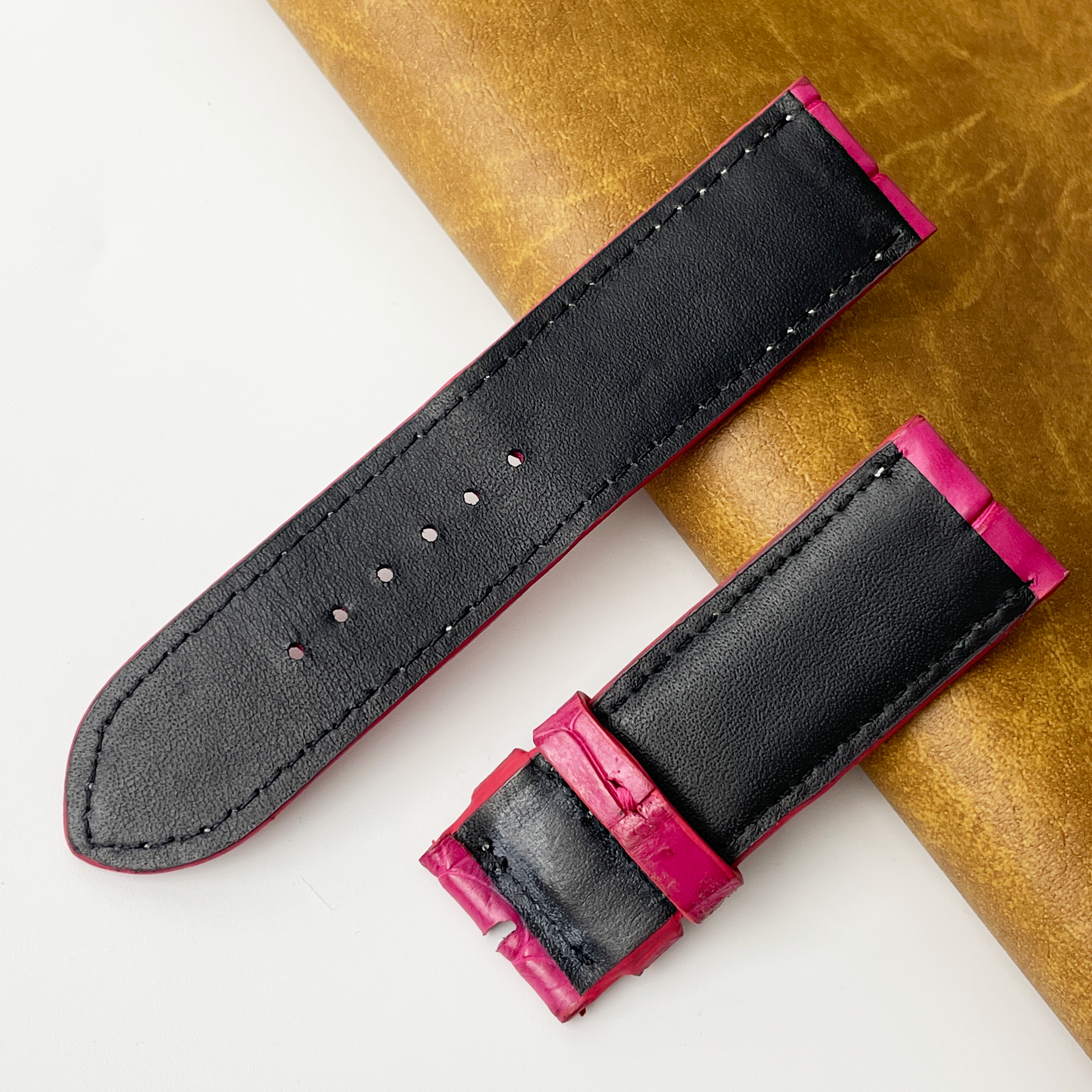 24mm Pink Unique Texture Alligator Watch Band For Men DH-226-Y