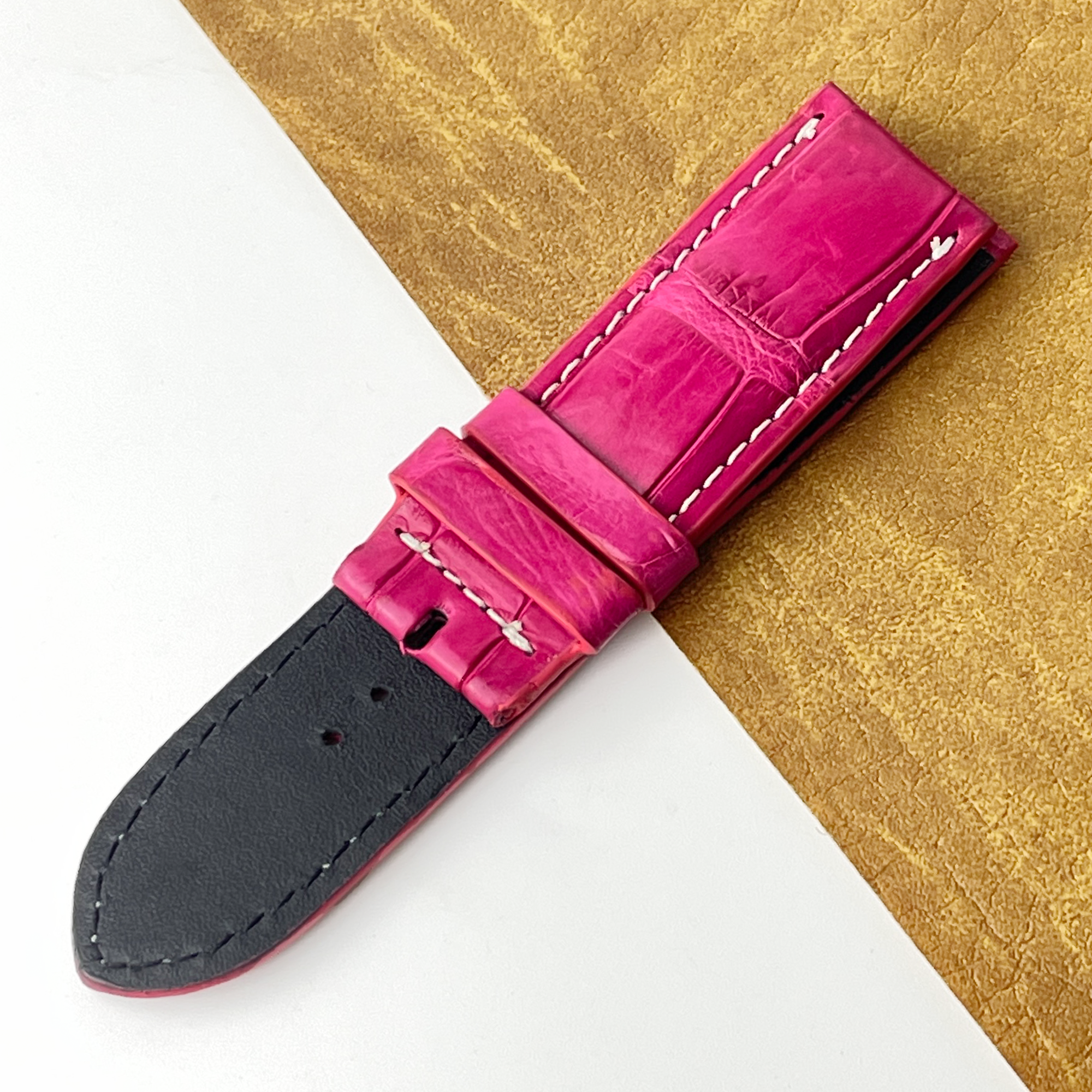 24mm Pink Unique Texture Alligator Watch Band For Men DH-226U