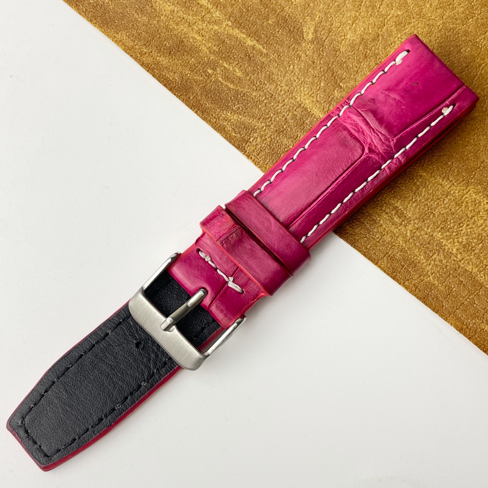 Pink Unique Texture Alligator Watch Band For Men