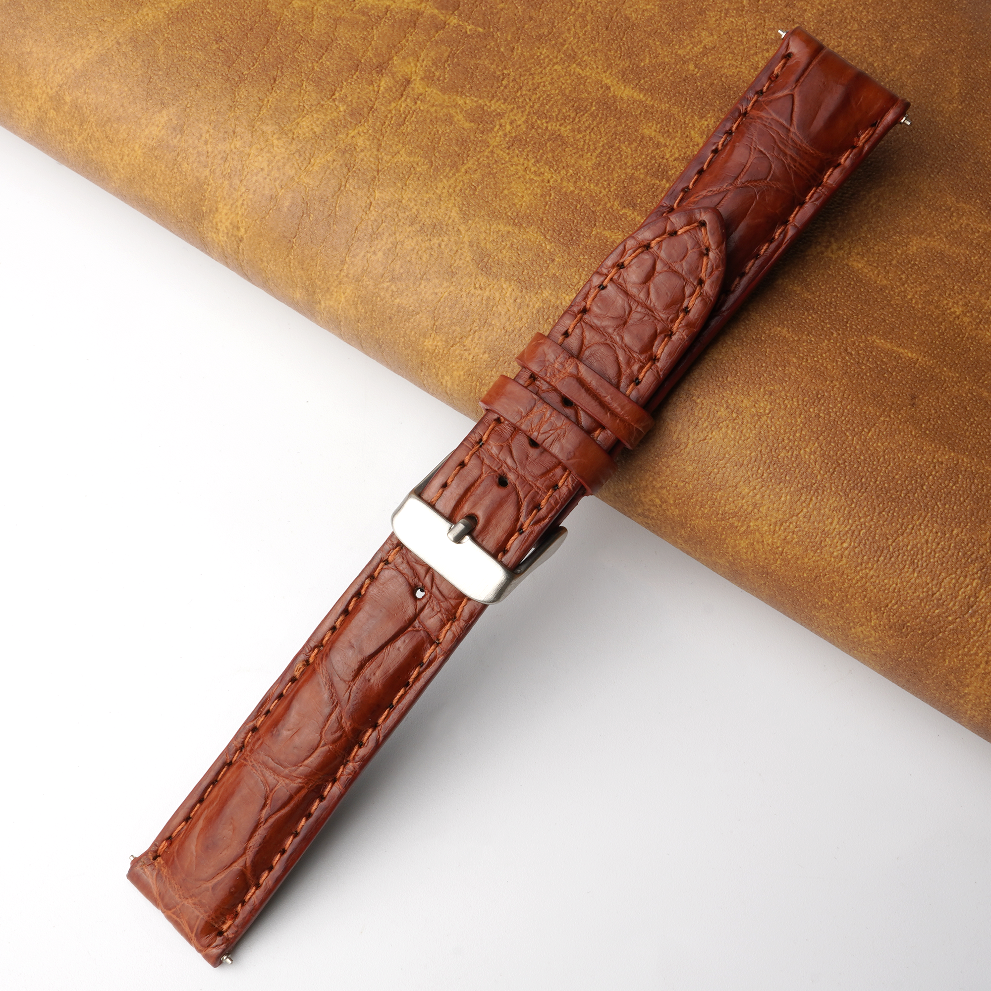 18mm Brown Unique Pattern Alligator Leather Watch Band For Men DH-227B