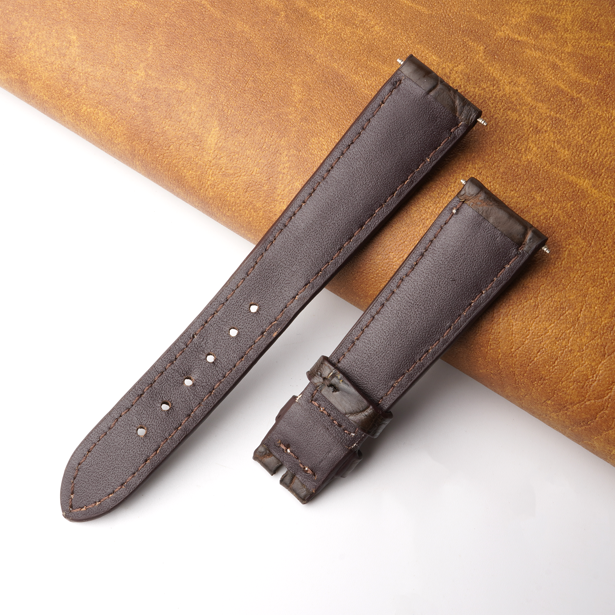 20mm Dark Brown Unique Alligator Leather Watch Band For Men | DH-77D