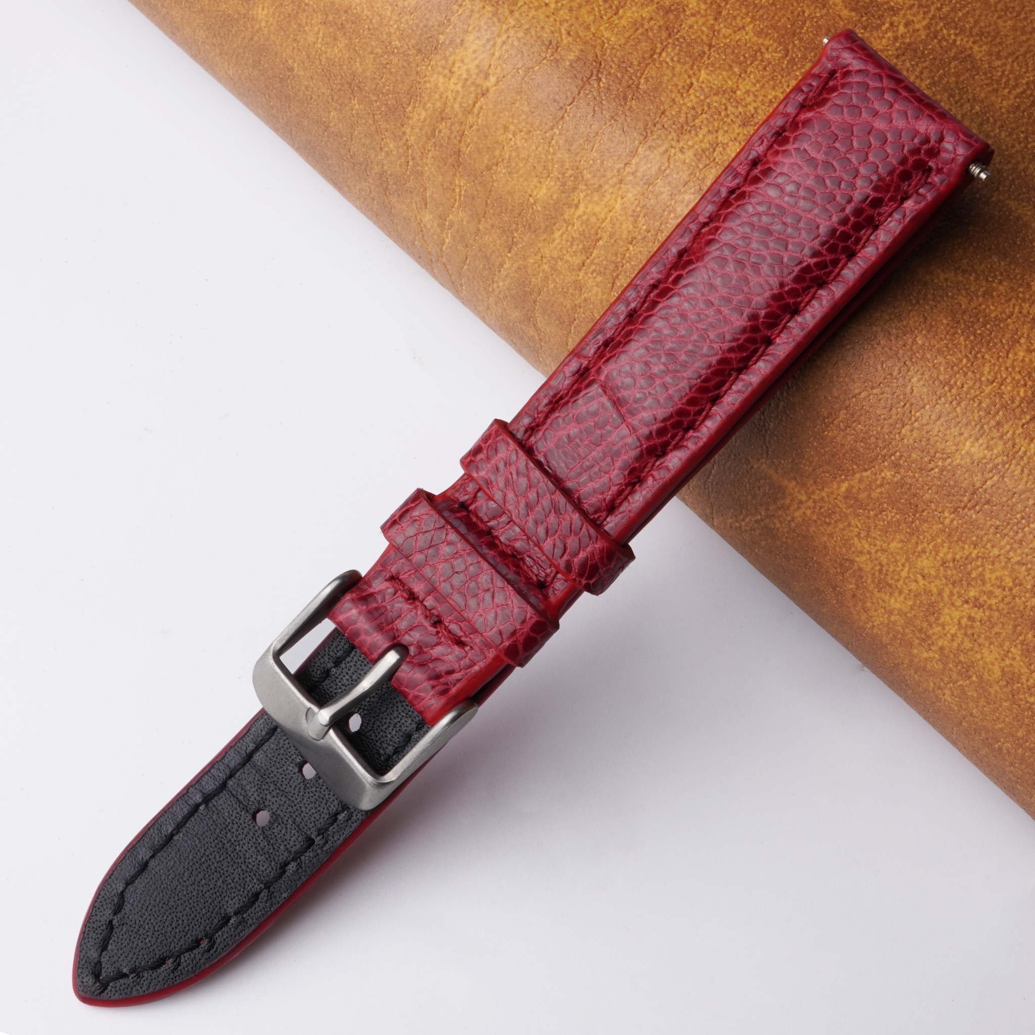 18mm Red Unique Pattern Ostrich Leather Watch Band For Men DH-191C