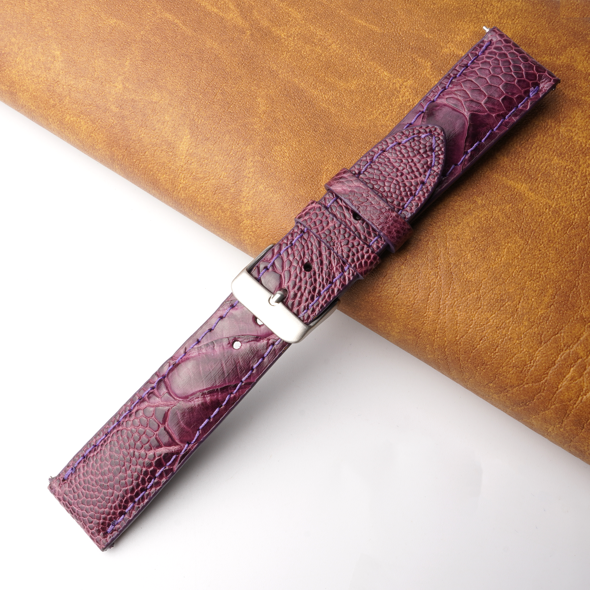 20mm Purple Unique Ostrich Leather Watch Band For Men | DH-170B