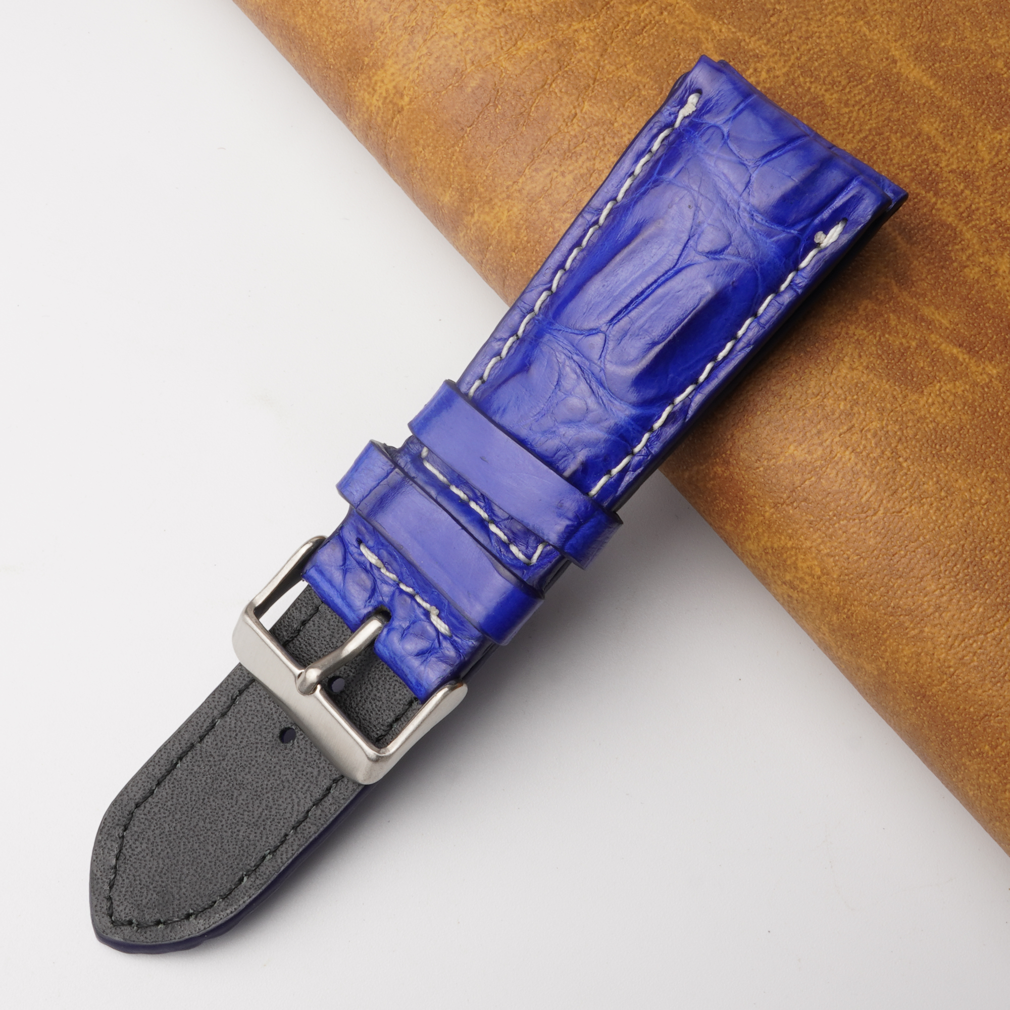 26mm Blue Unique Pattern Alligator Leather Watch Band For Men DH-159F