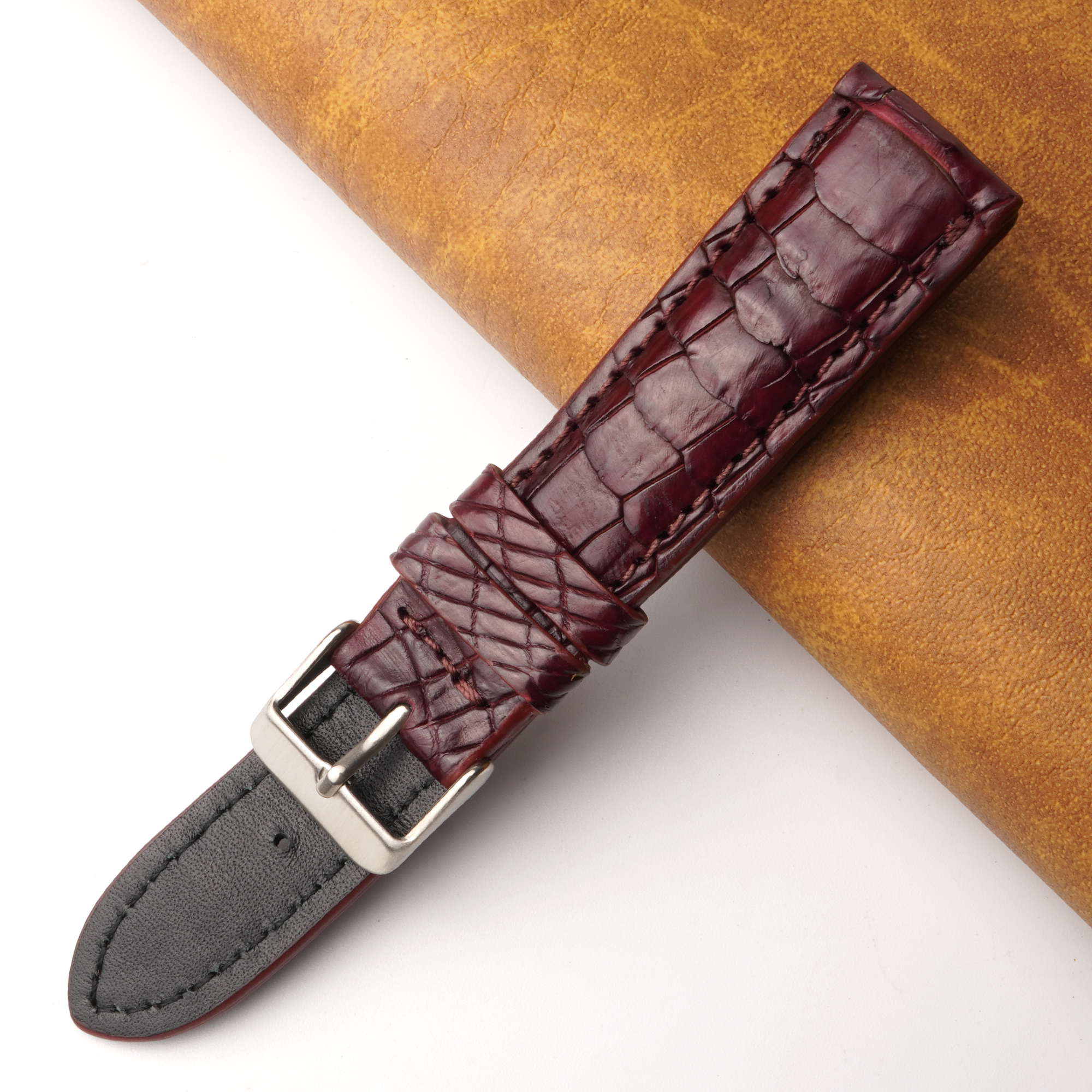 20mm Burgundy Unique Pattern Alligator Leather Watch Band For Men DH-223I