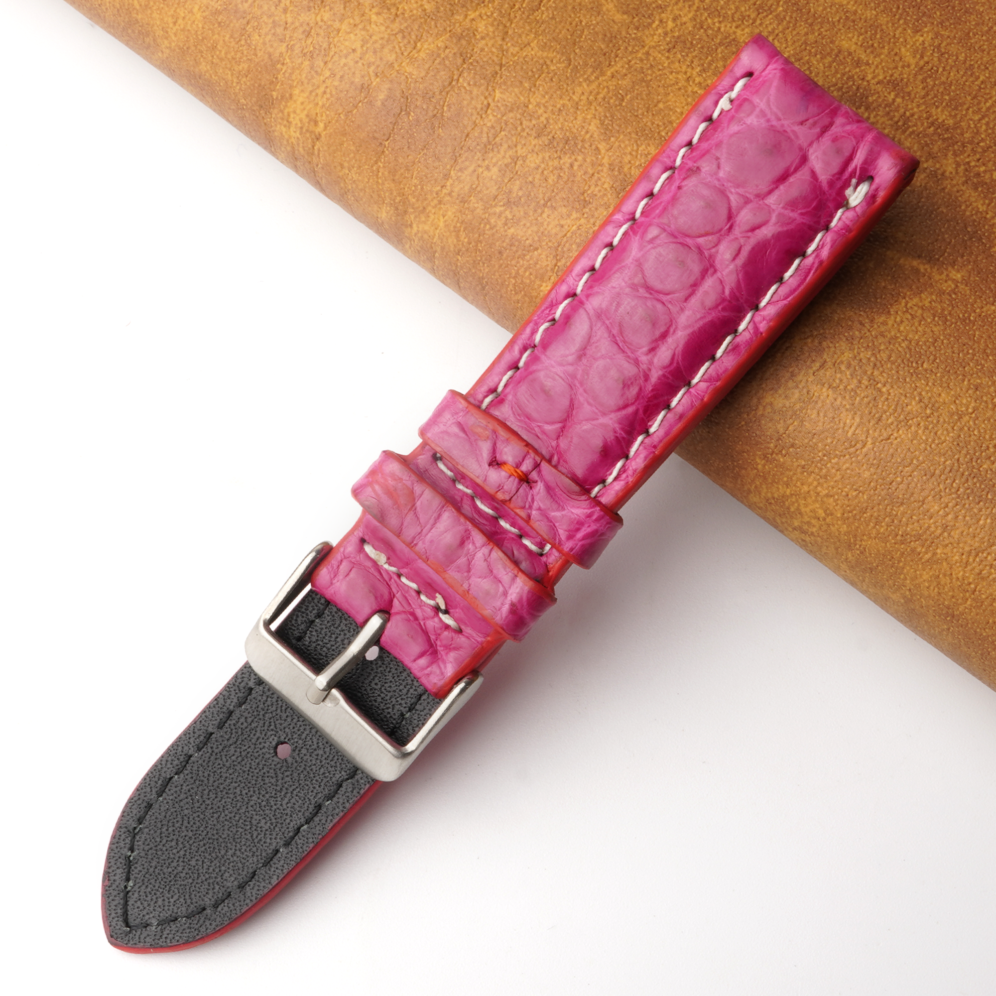 21mm Pink Unique Pattern Alligator Leather Watch Band For Men DH-226L