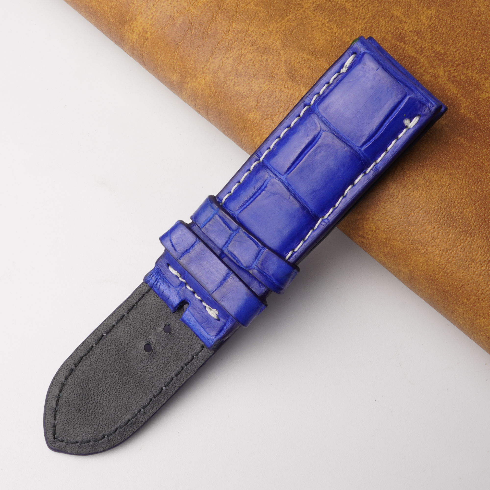 24mm Blue Unique Pattern Alligator Leather Watch Band For Men DH-159B