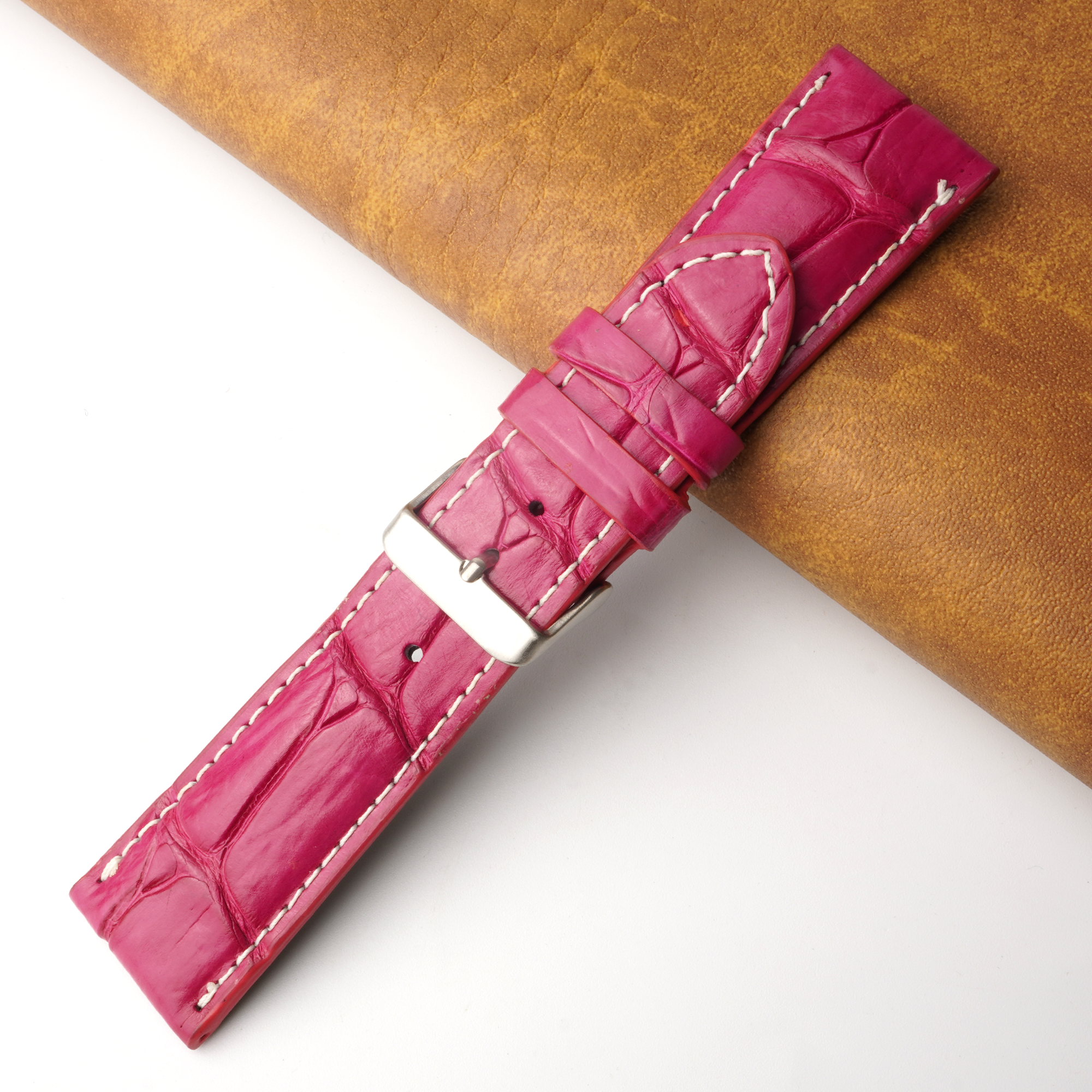 26mm Pink Unique Pattern Alligator Leather Watch Band For Men DH-226N