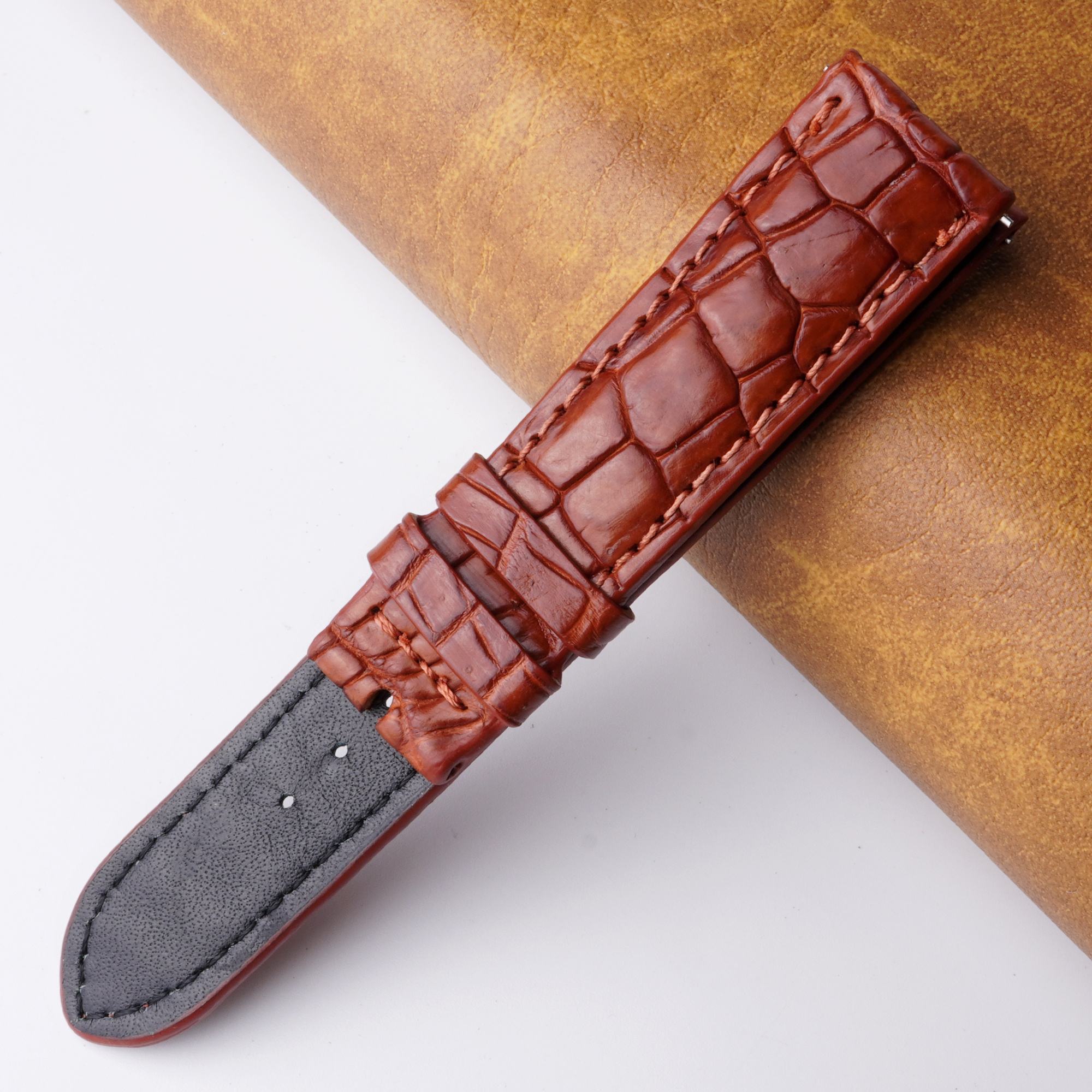 20mm Brown Unique Pattern Alligator Leather Watch Band For Men DH-227N