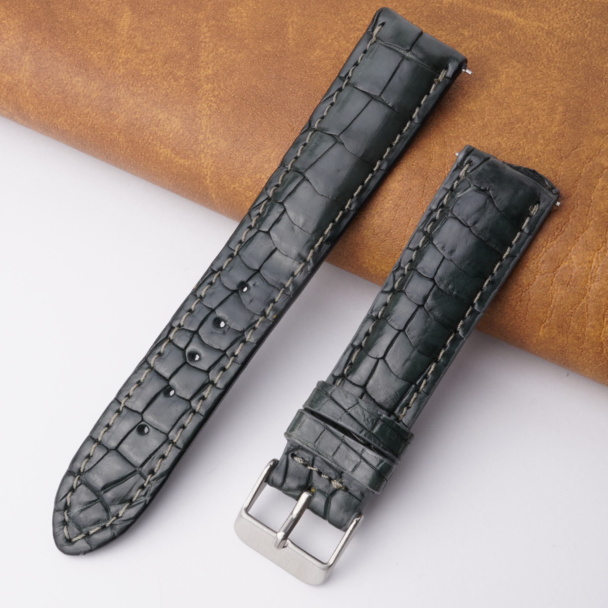 20mm Grey Unique Pattern Alligator Leather Watch Band For Men DH-02B