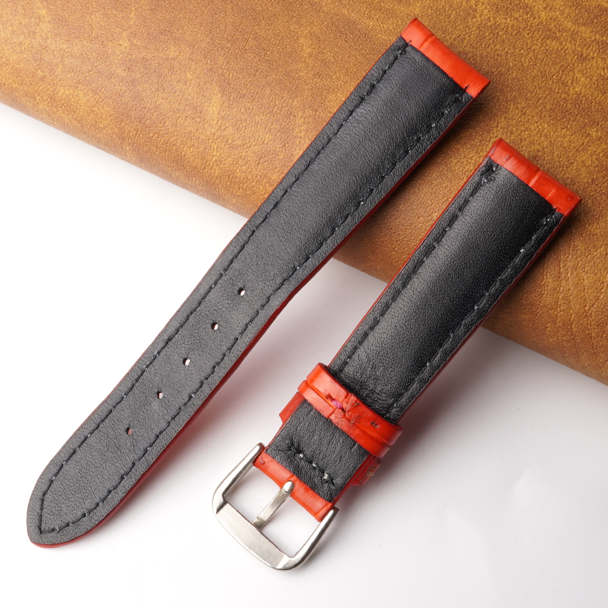 18mm Red Unique Alligator Leather Watch Band For Men | DH-204B