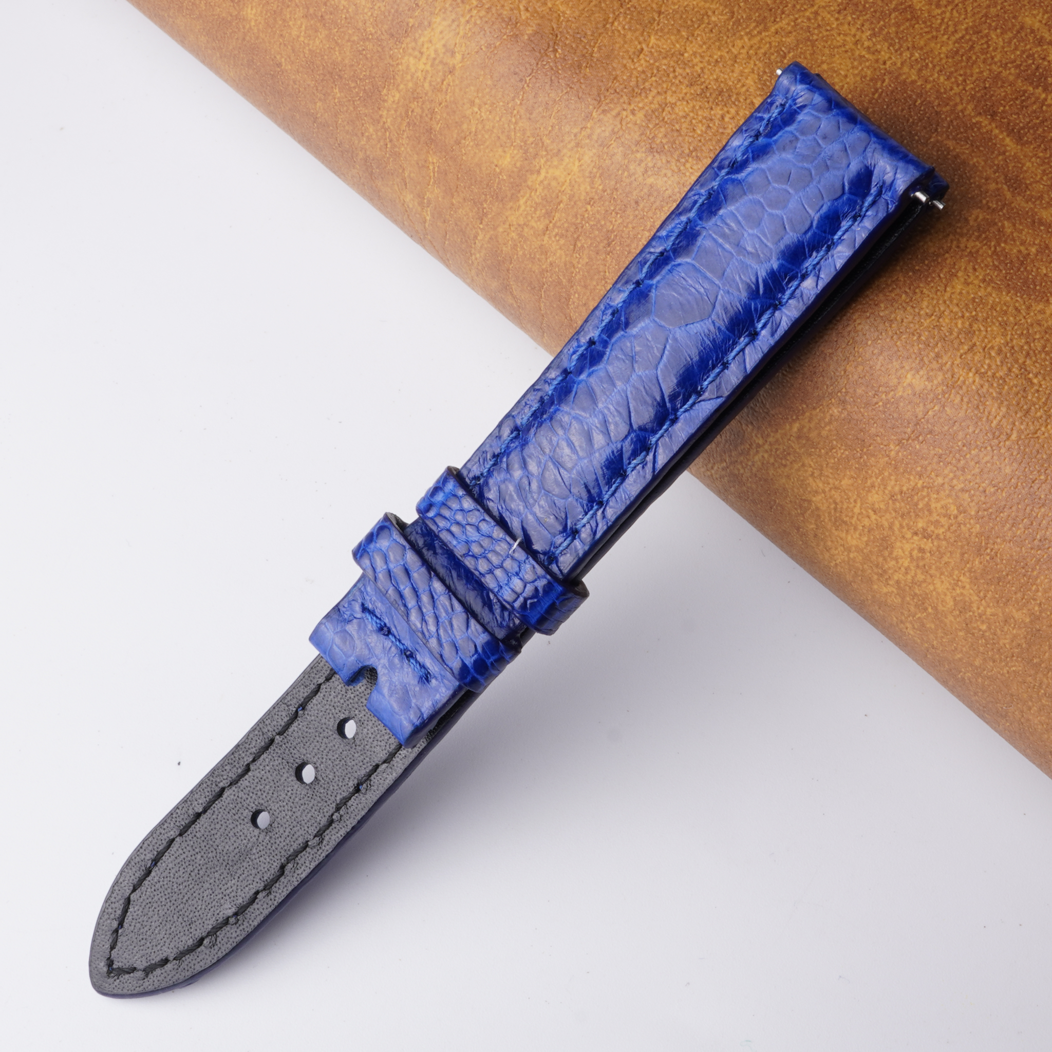 18mm Blue Unique Pattern Ostrich Leather Watch Band For Men DH-192A