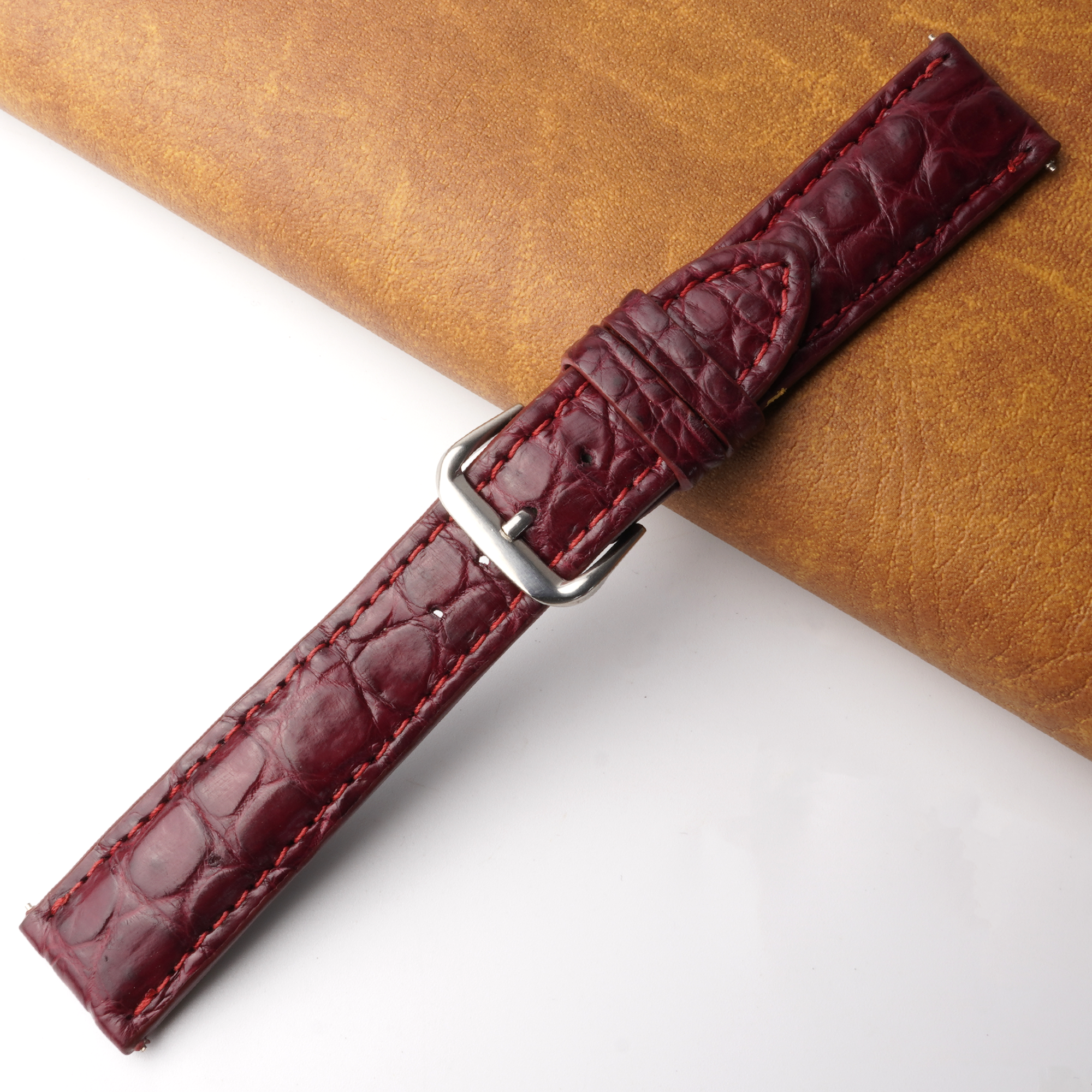 20mm Burgundy Unique Alligator Leather Watch Band For Men | DH-223H