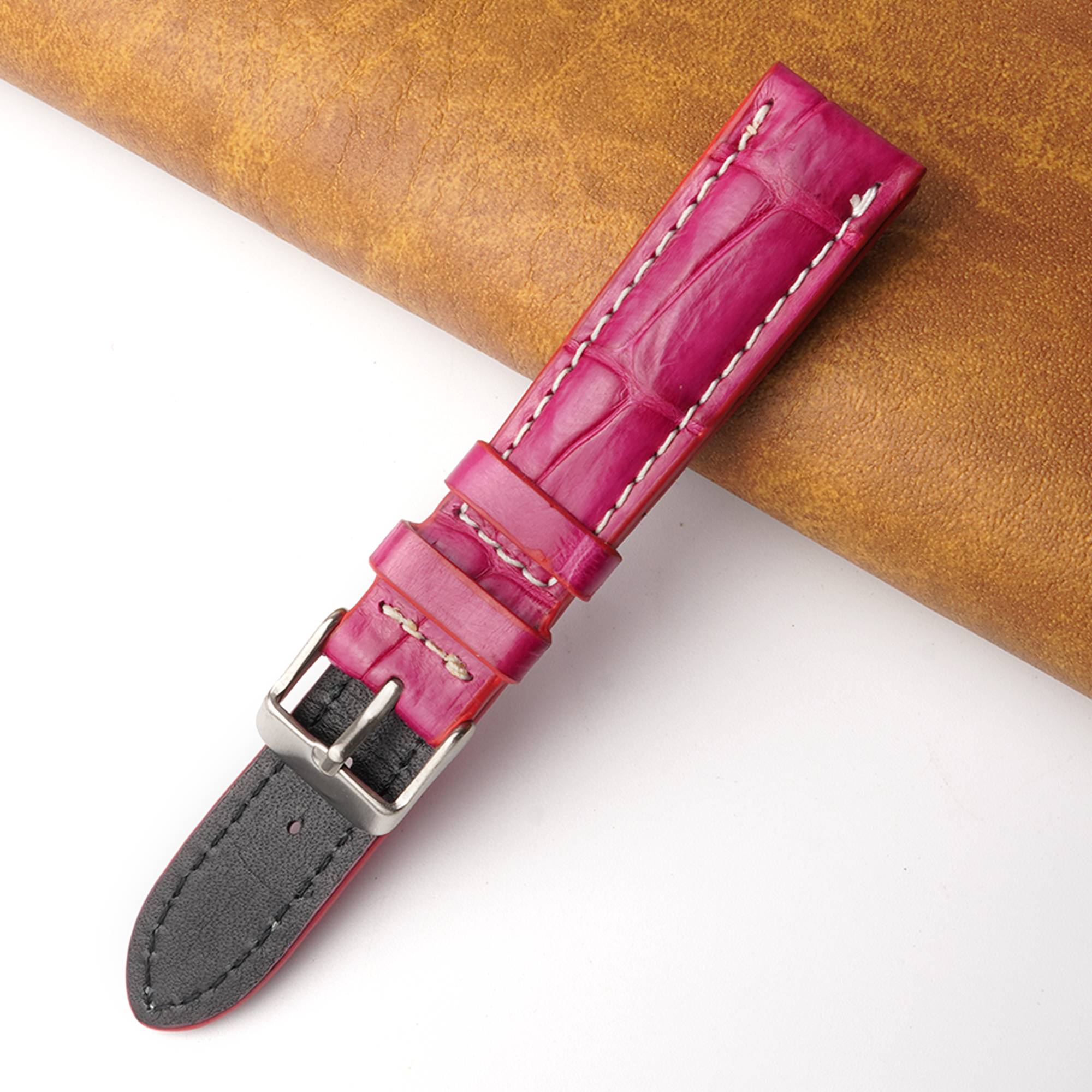 18mm Pink Unique Pattern Alligator Leather Watch Band For Men DH-226AB