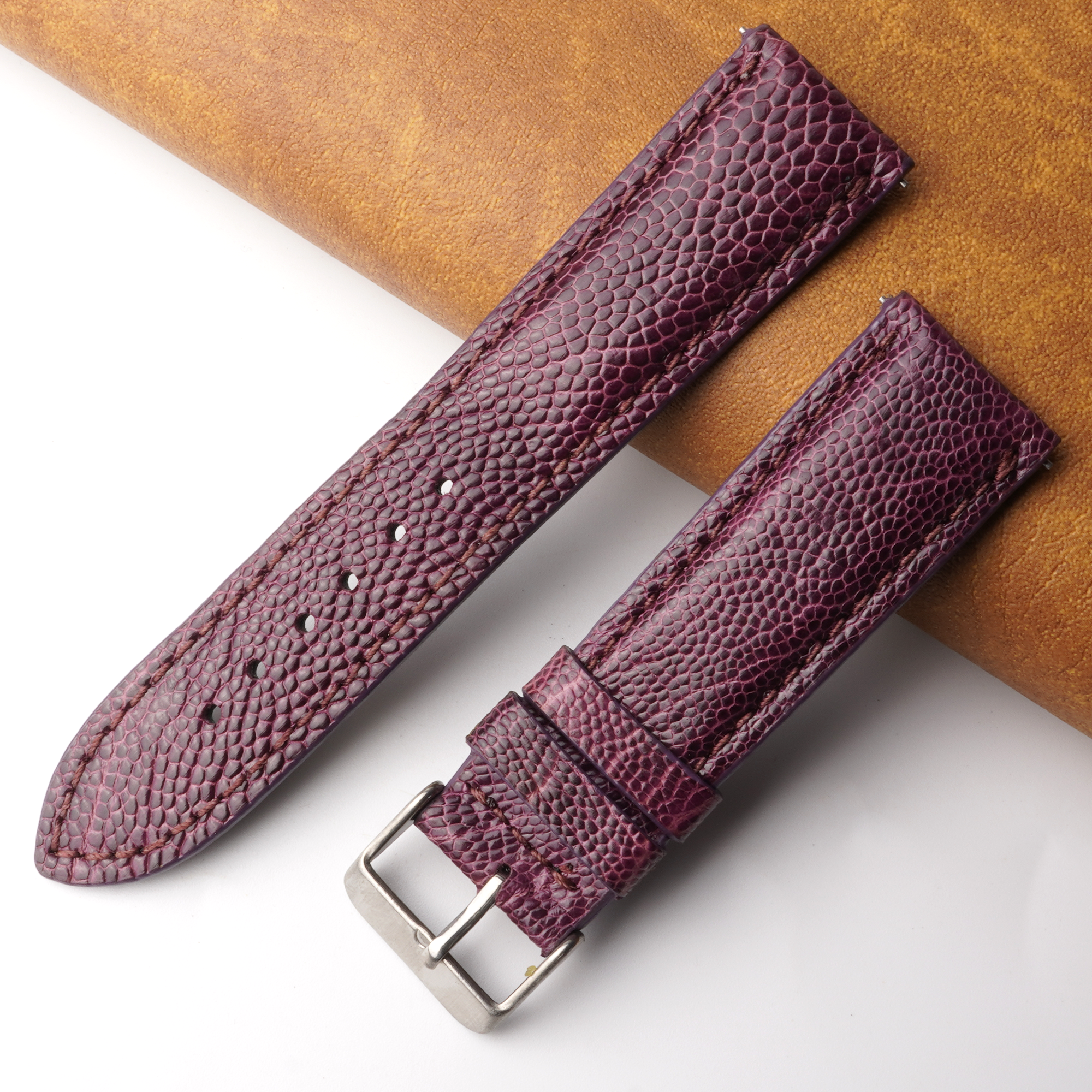 22mm Purple Unique Ostrich Leather Watch Band For Men | DH-170K