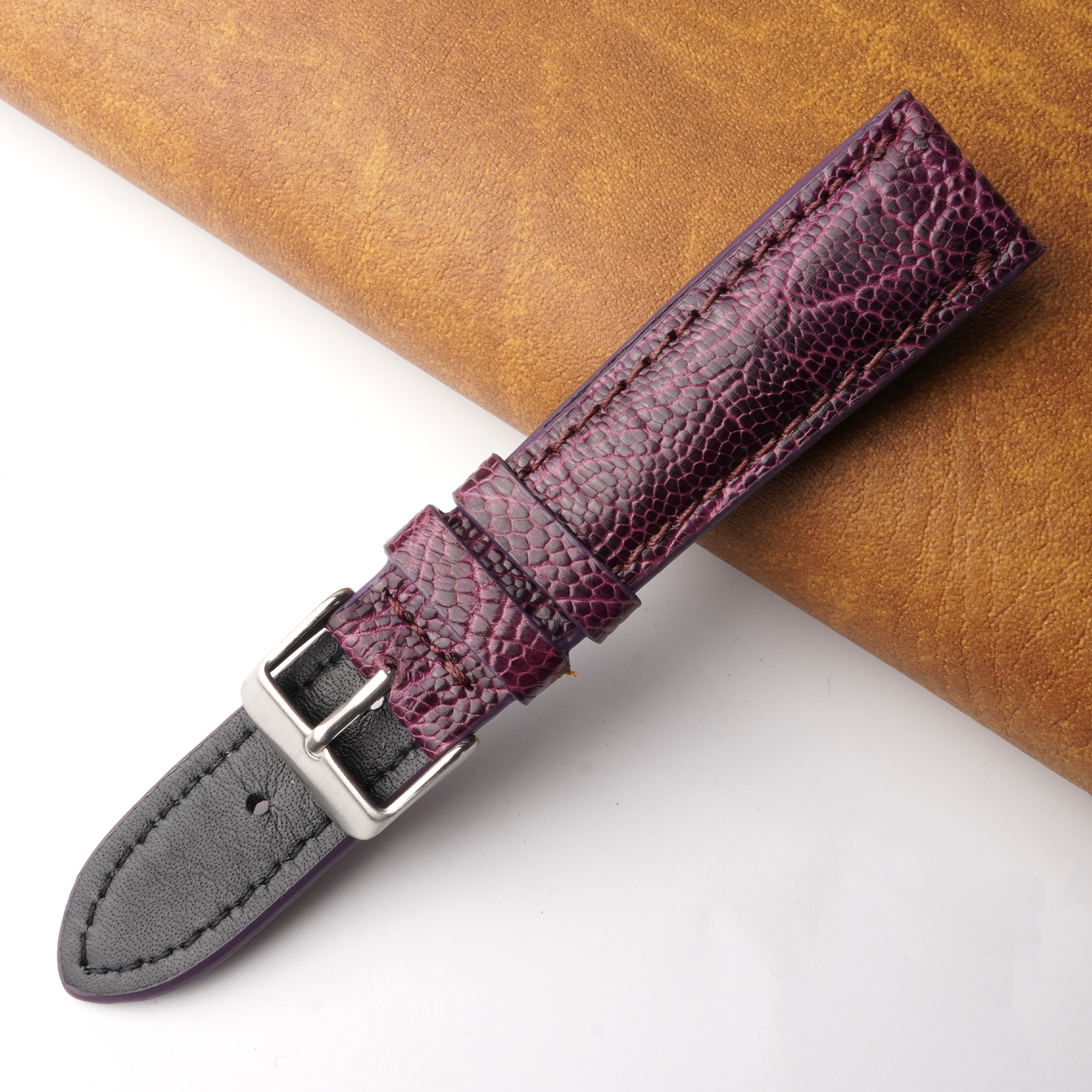 20mm Purple Unique Ostrich Leather Watch Band For Men | DH-170E