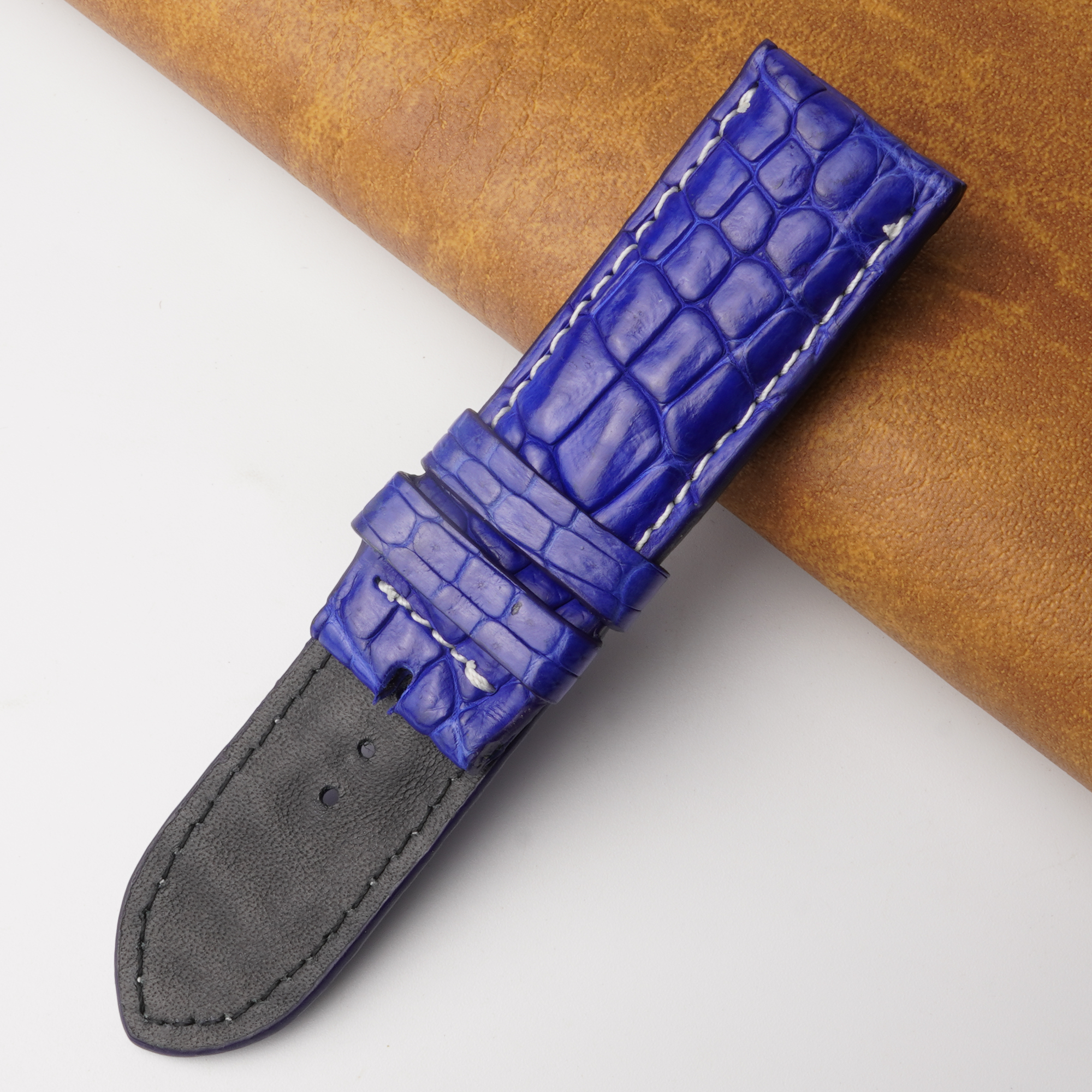 24mm Blue Unique Pattern Alligator Leather Watch Band For Men DH-159C