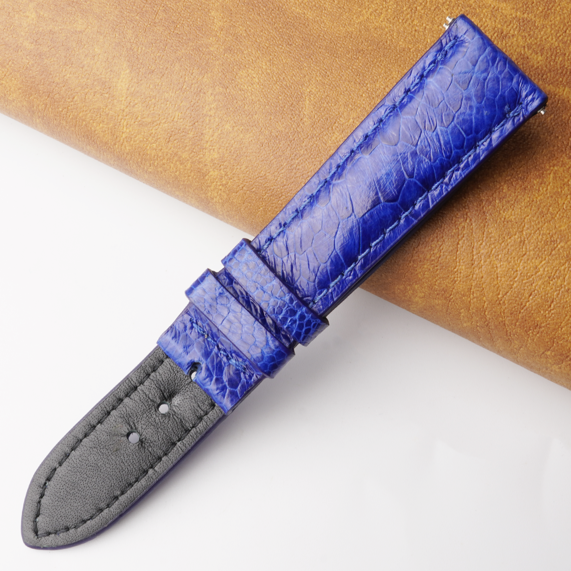 20mm Blue Unique Ostrich Leather Watch Band For Men | DH-300A