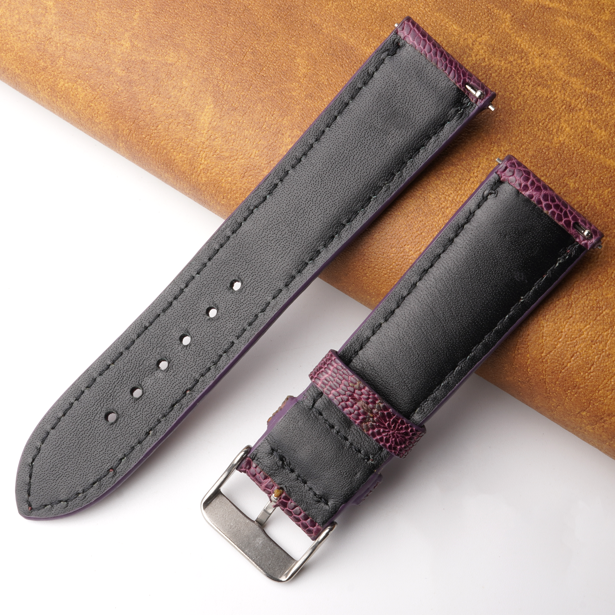 22mm Purple Unique Ostrich Leather Watch Band For Men | DH-170S
