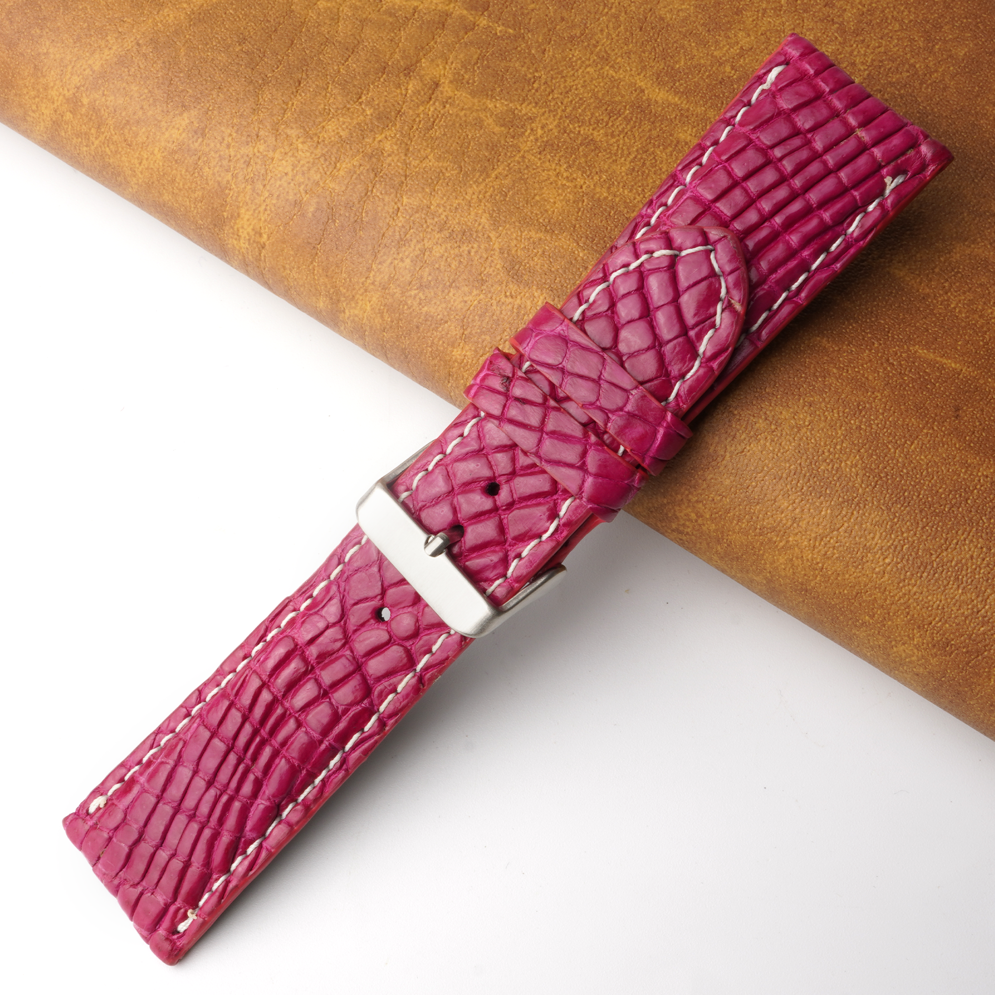 26mm Pink Unique Pattern Alligator Leather Watch Band For Men DH-226M