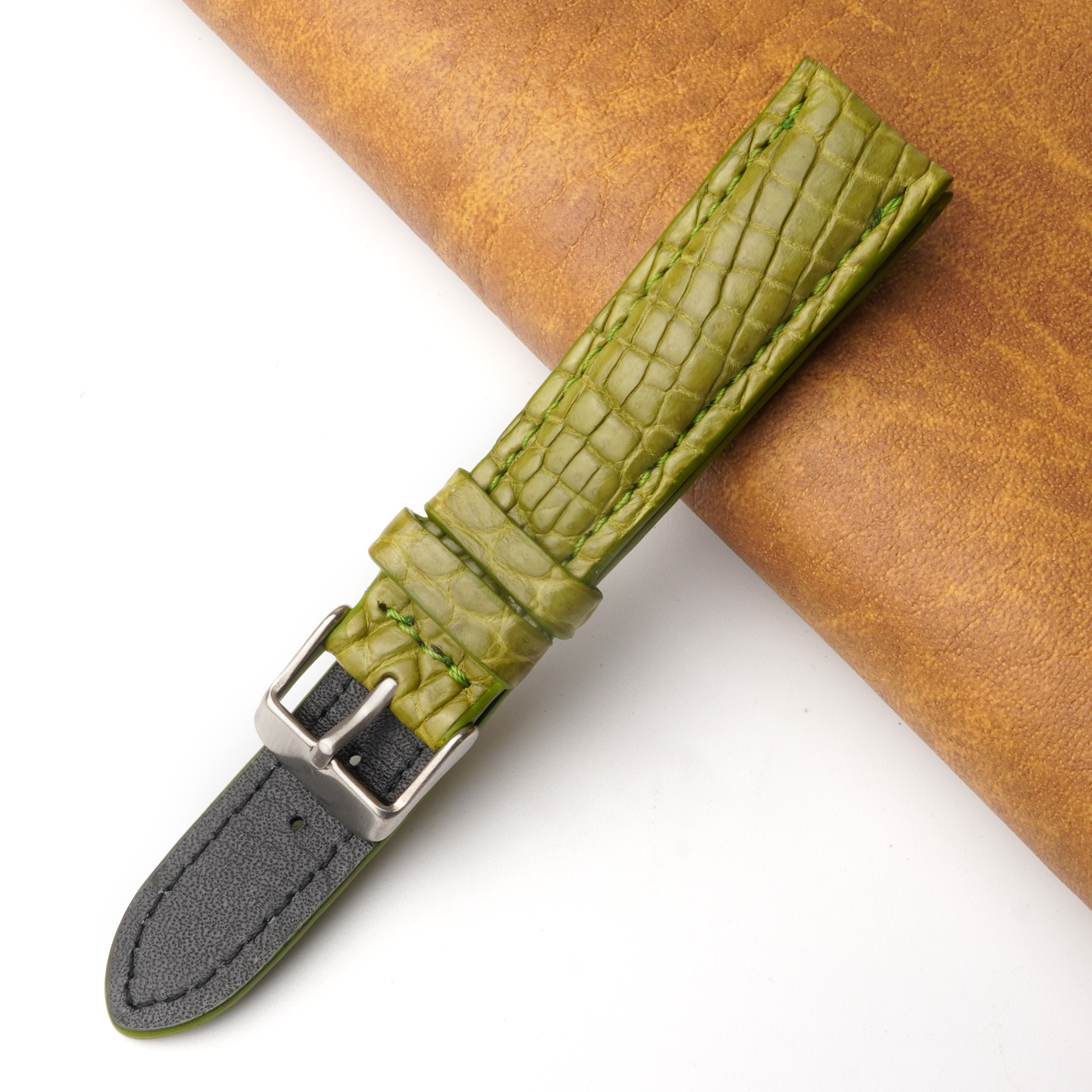 18mm Green Unique Pattern Alligator Leather Watch Band For Men DH-200E