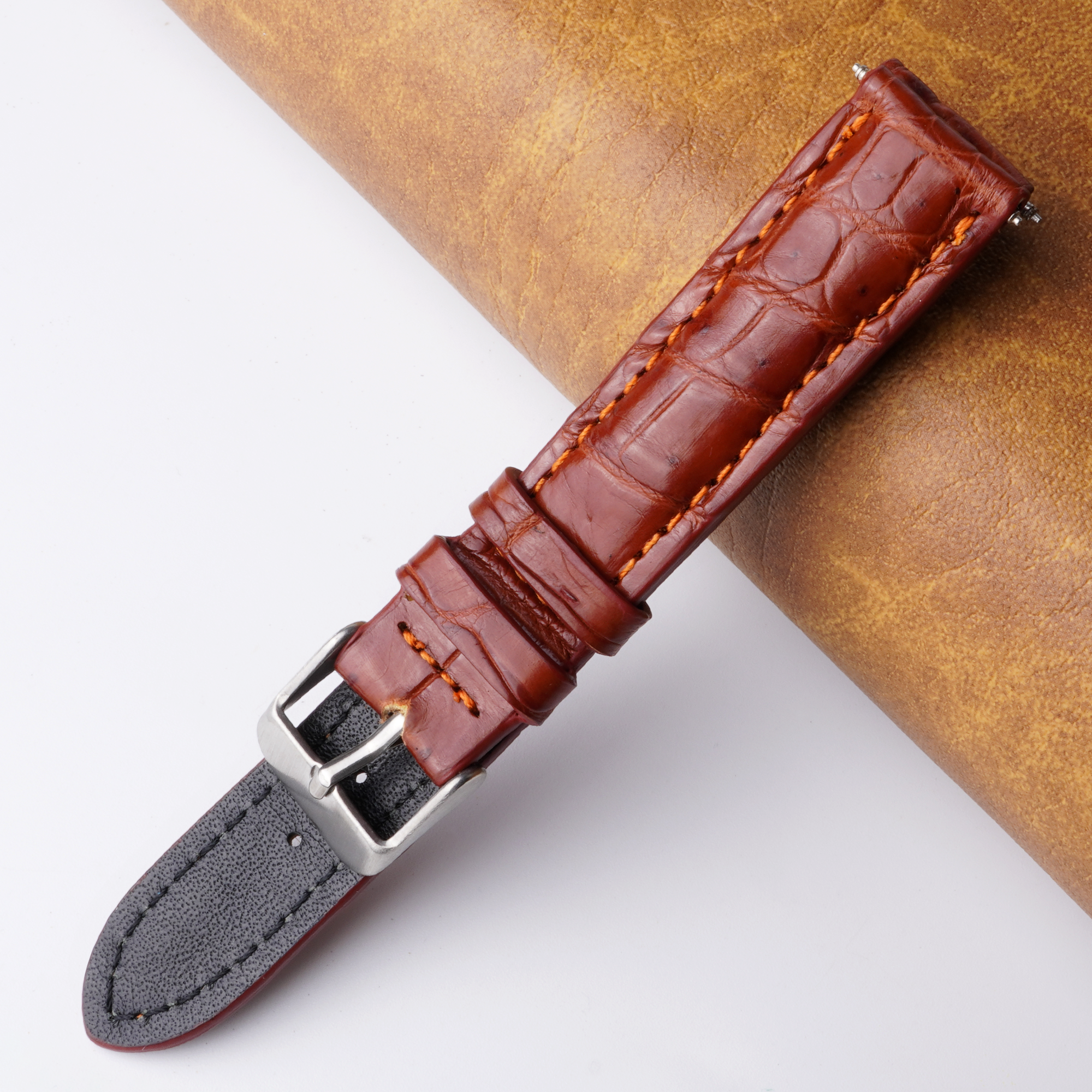 18mm Brown Unique Pattern Alligator Leather Watch Band For Men DH-227D