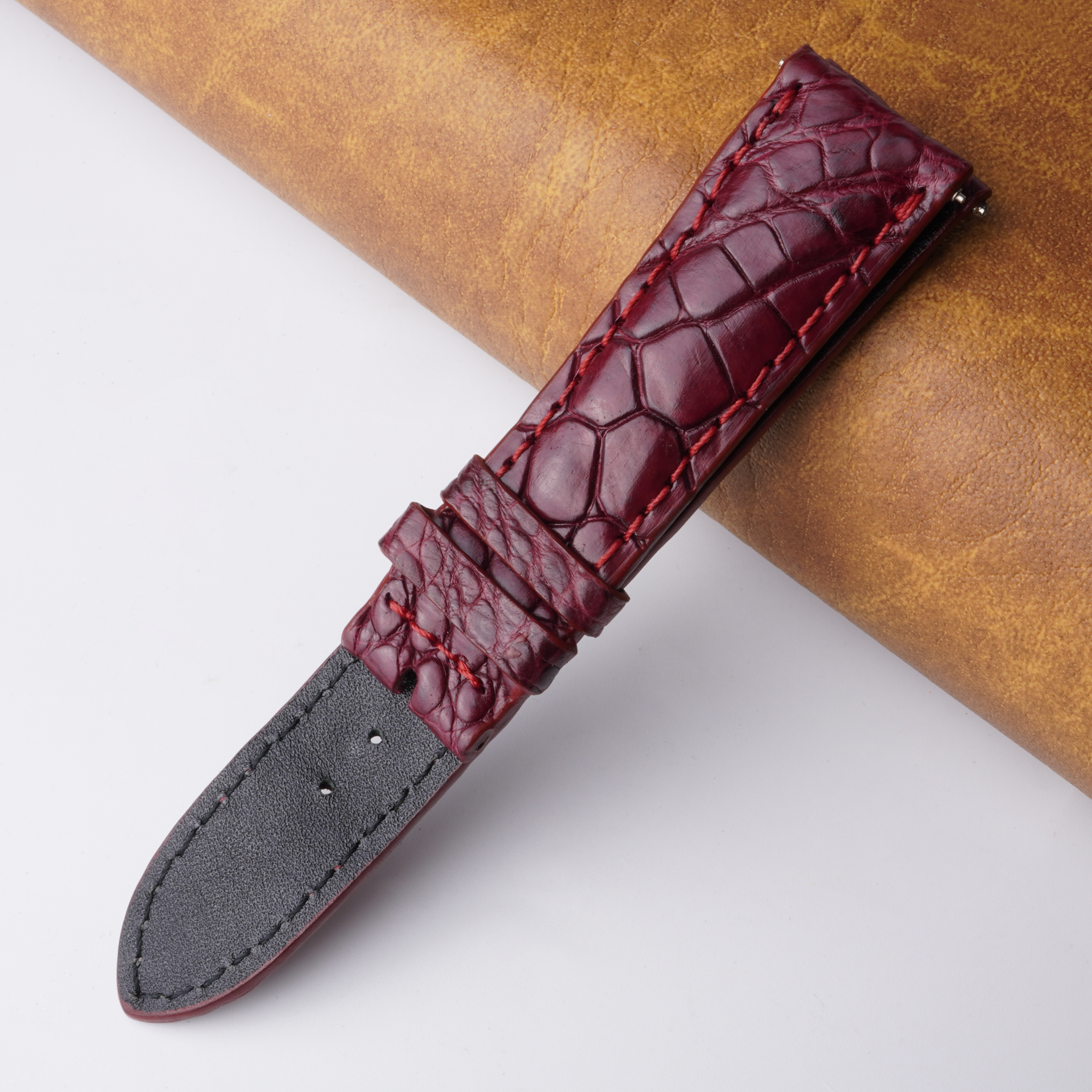 20mm Burgundy Unique Pattern Alligator Leather Watch Band For Men DH-223F