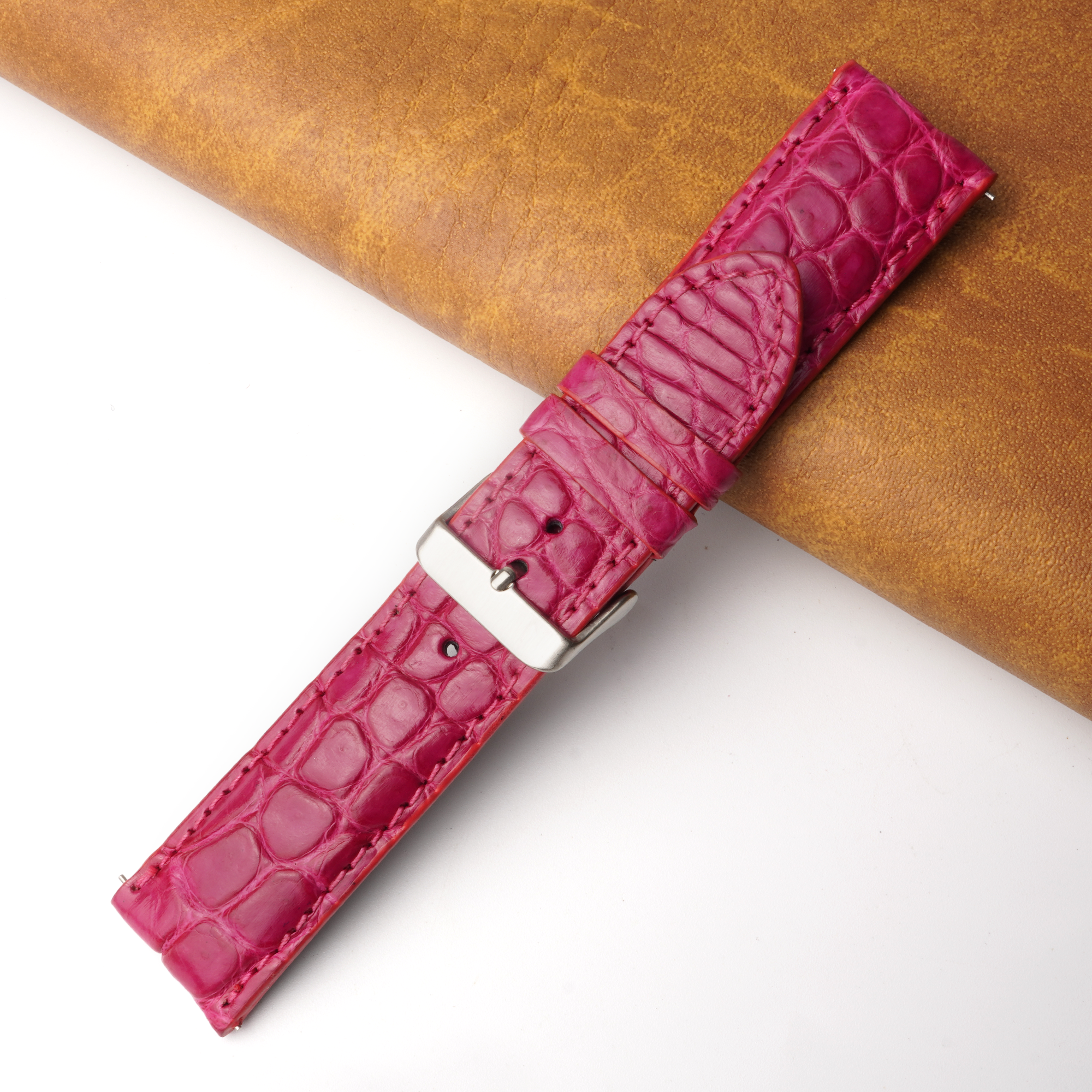 24mm Pink Unique Pattern Alligator Leather Watch Band For Men DH-225I