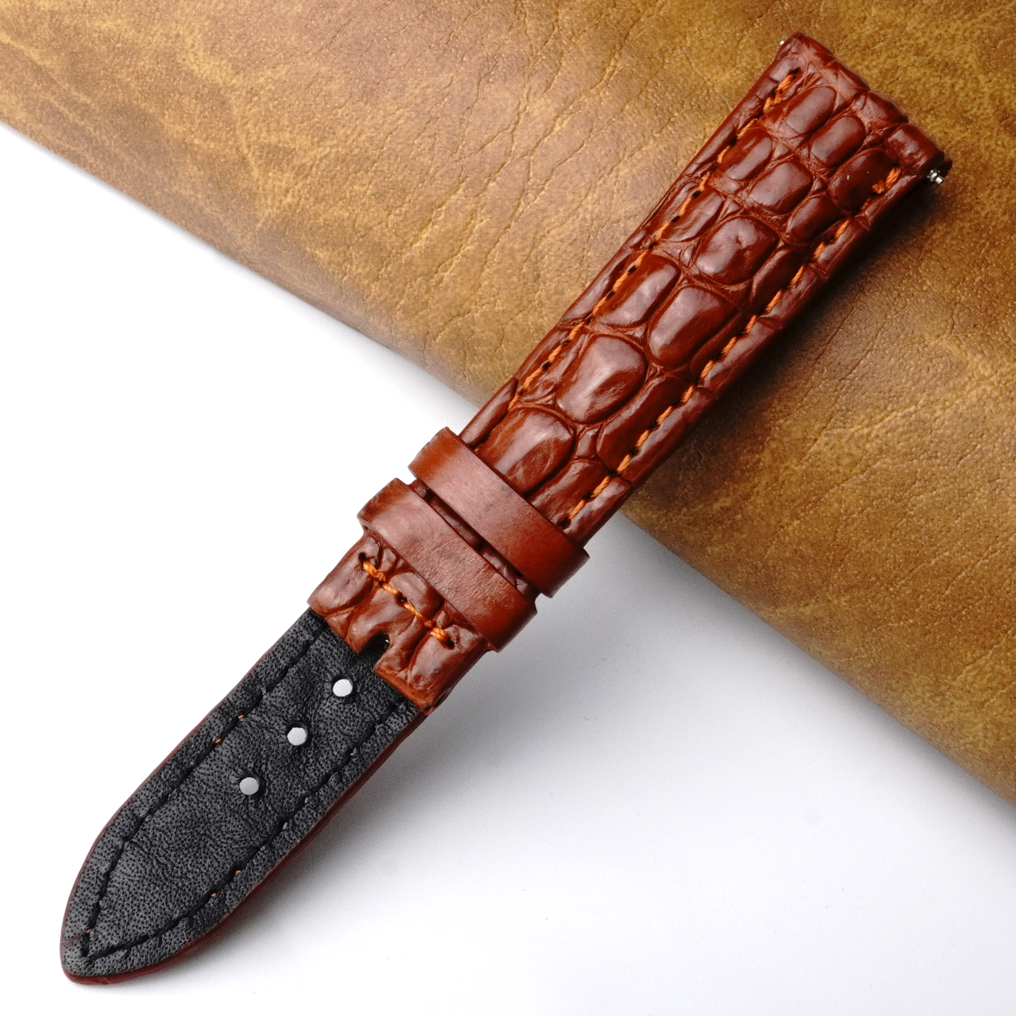 18mm Brown Unique Pattern Alligator Leather Watch Band For Men DH-227A